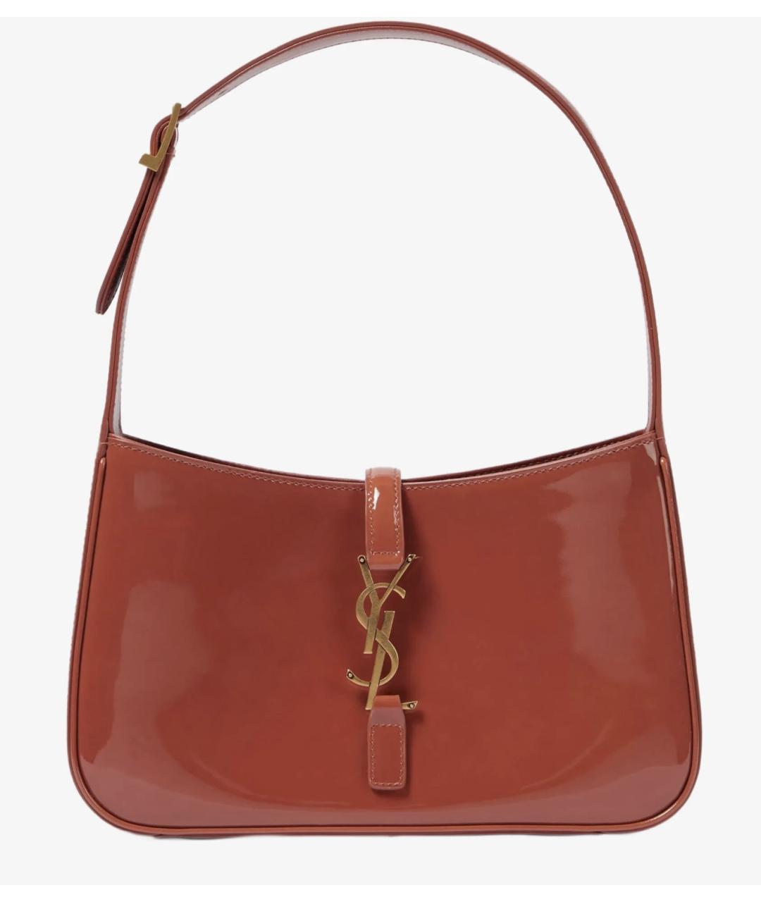 SAINT LAURENT Коралловая сумка с короткими ручками из лакированной кожи, фото 7