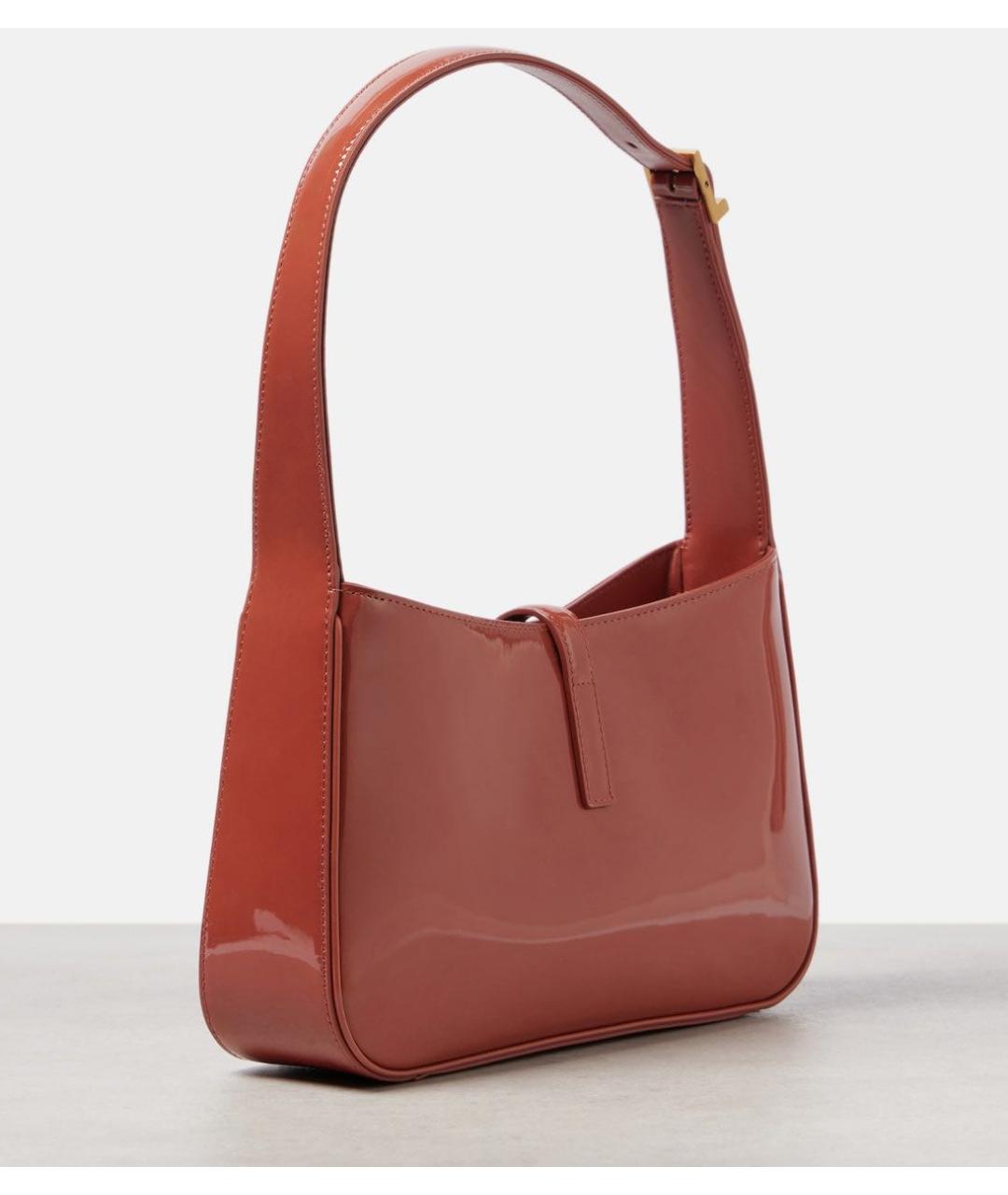 SAINT LAURENT Коралловая сумка с короткими ручками из лакированной кожи, фото 4