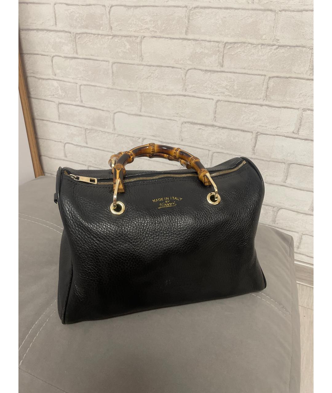 GUCCI Черная кожаная сумка тоут, фото 5