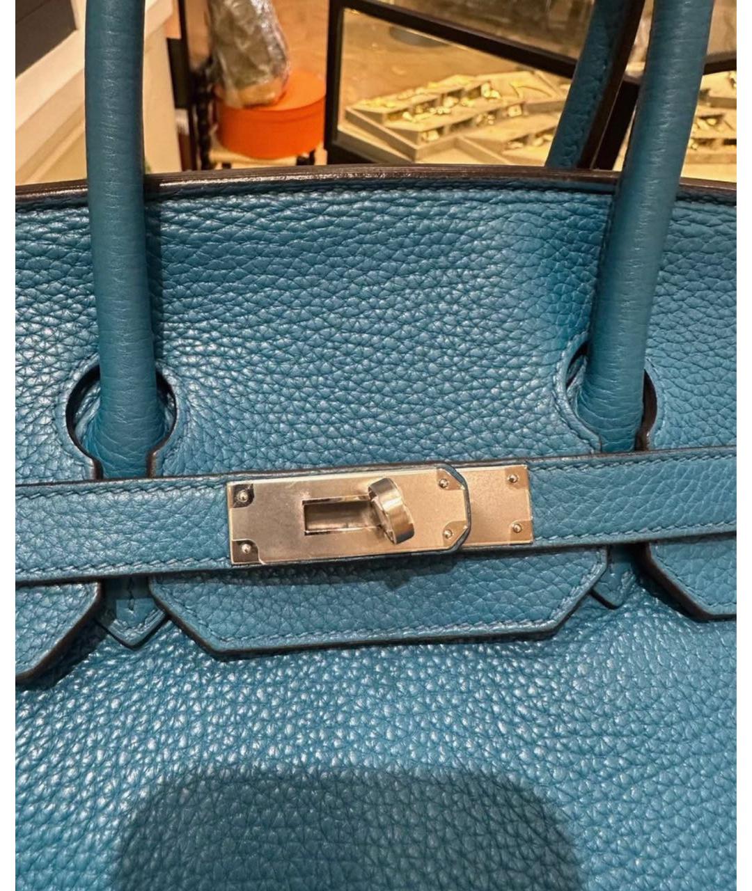 HERMES Голубая кожаная сумка с короткими ручками, фото 2