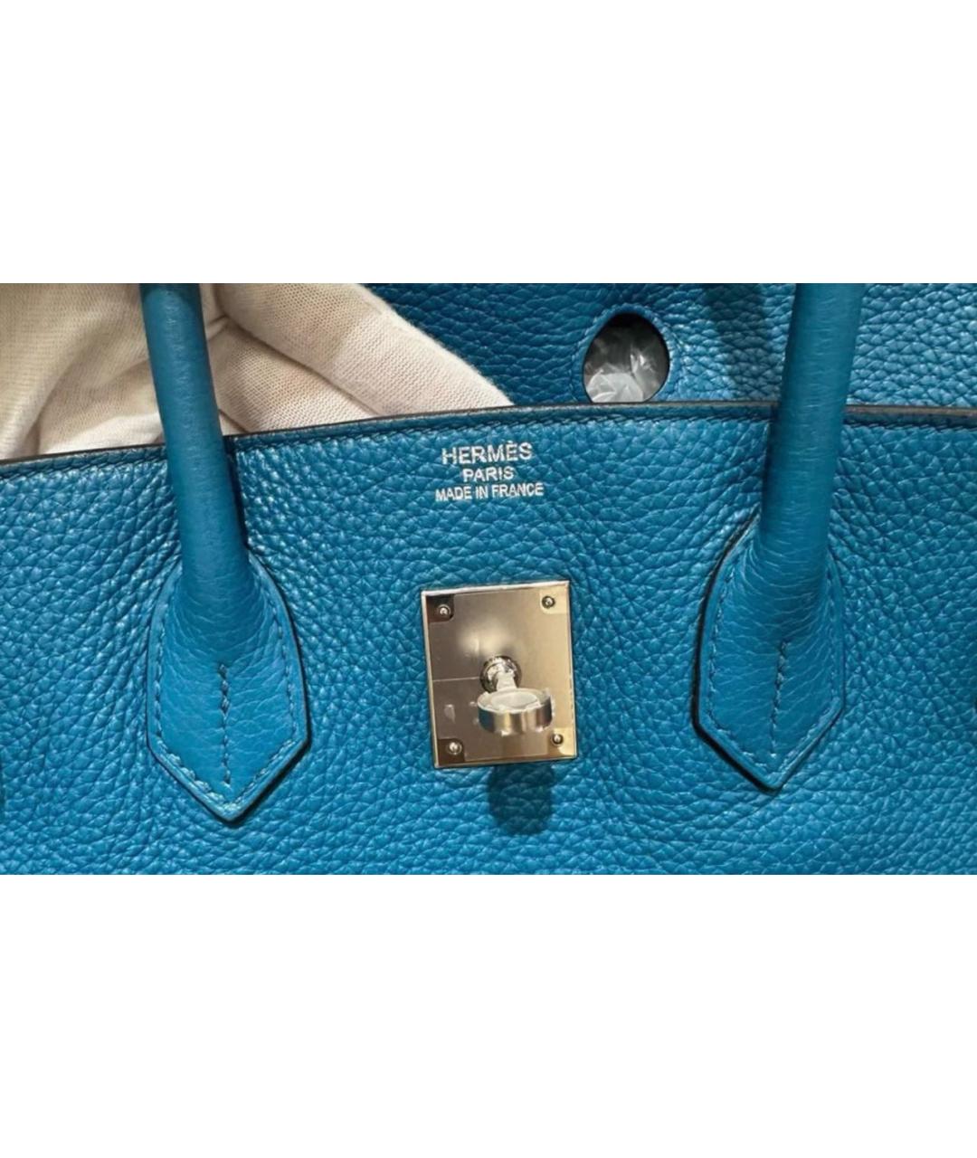 HERMES Голубая кожаная сумка с короткими ручками, фото 3