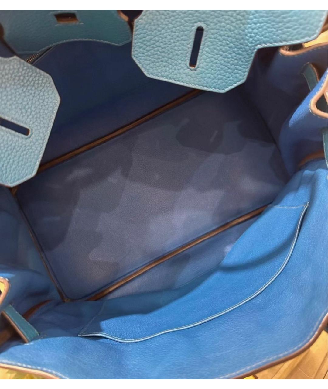 HERMES Голубая кожаная сумка с короткими ручками, фото 4