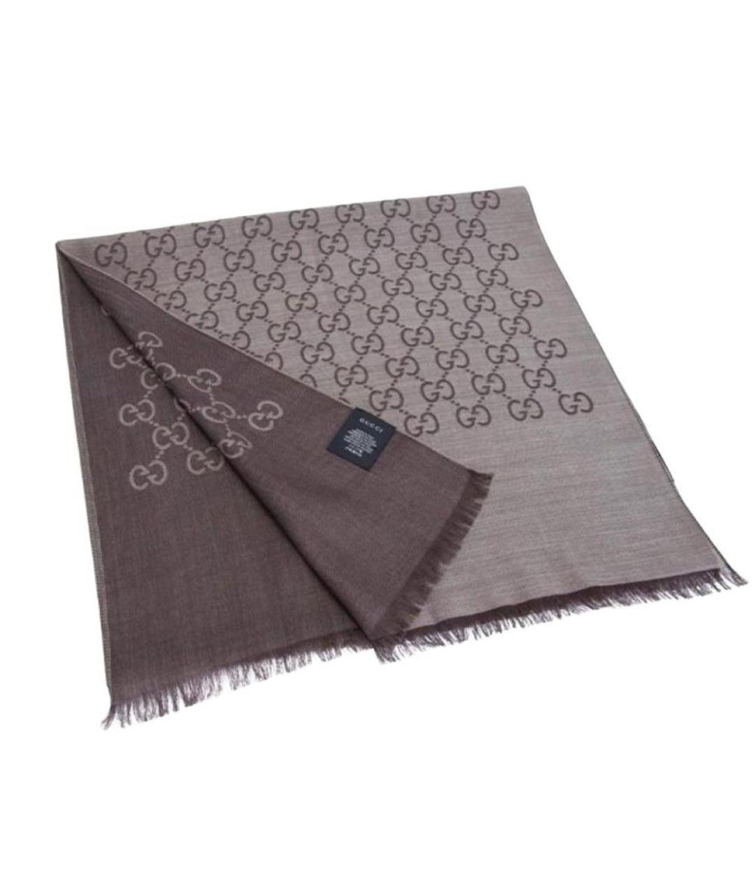 GUCCI Коричневый шелковый шарф, фото 2