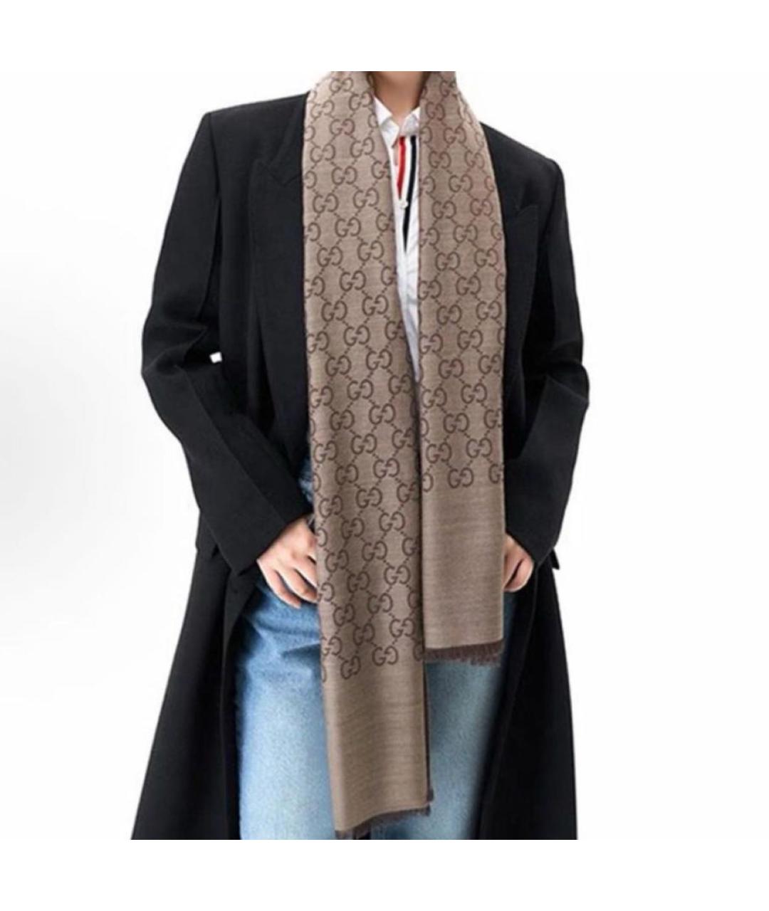 GUCCI Коричневый шелковый шарф, фото 4