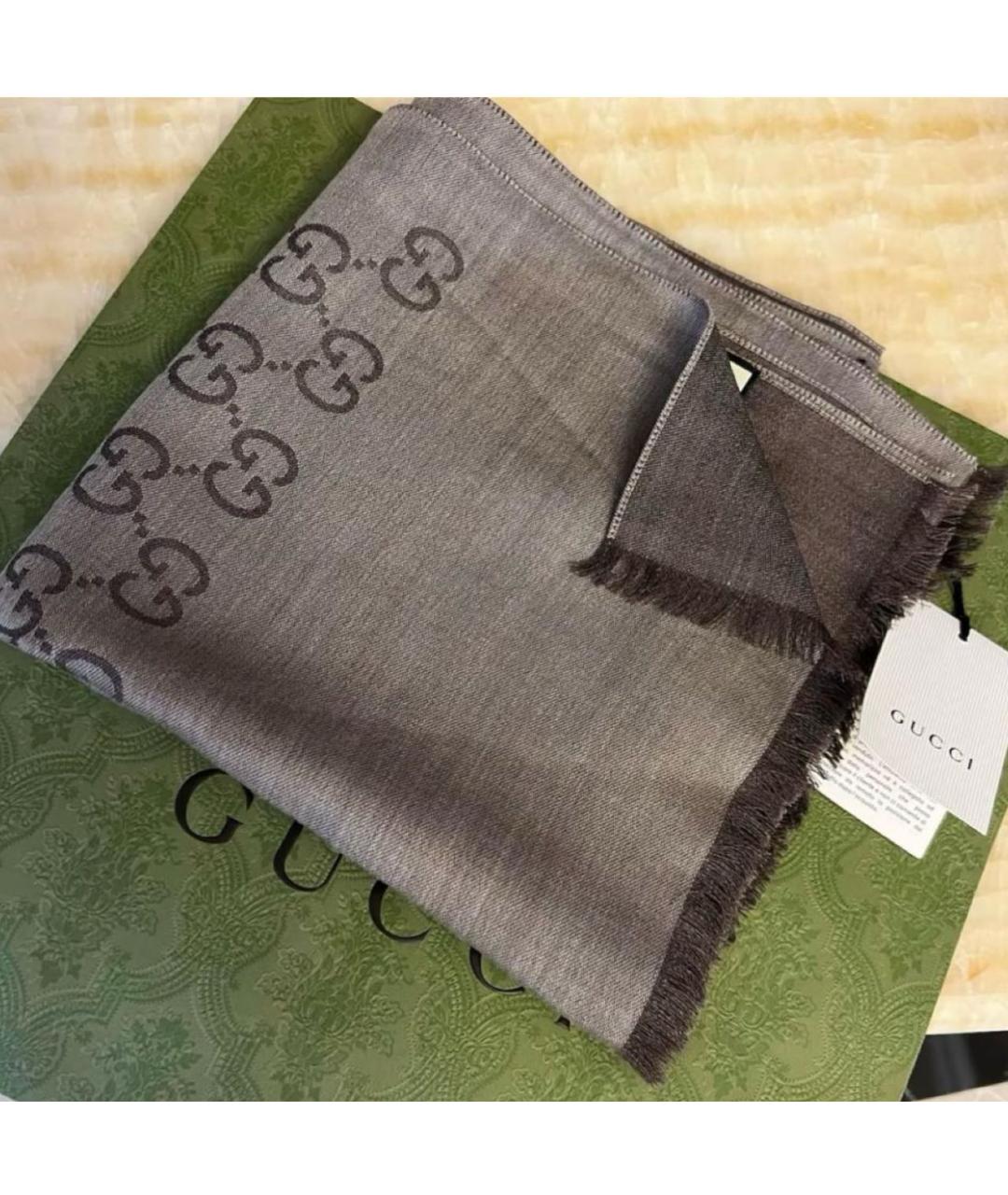 GUCCI Коричневый шелковый шарф, фото 3