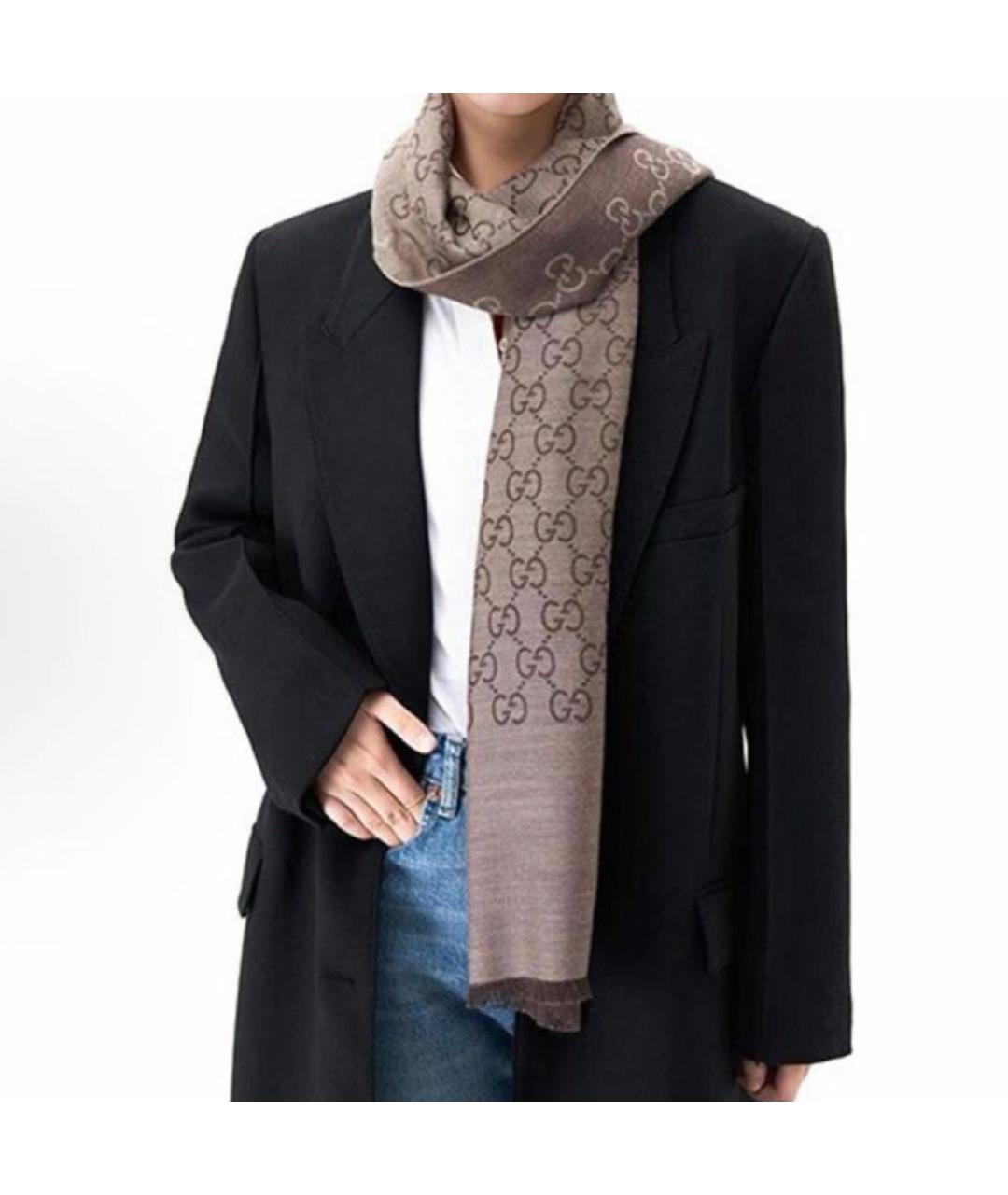 GUCCI Коричневый шелковый шарф, фото 5