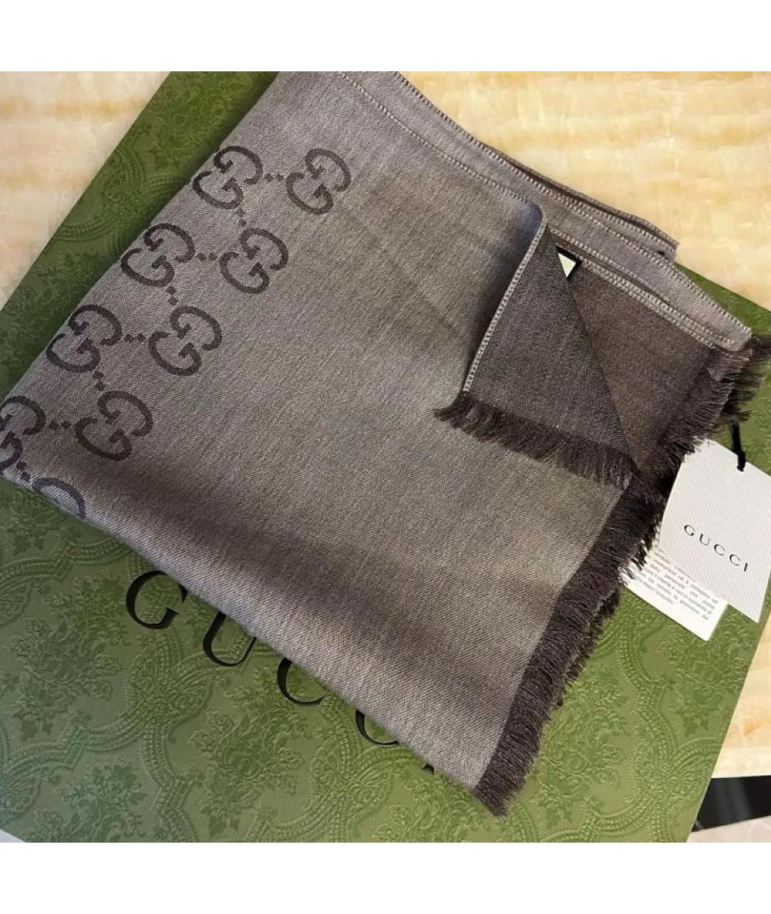 GUCCI Коричневый шелковый шарф, фото 2