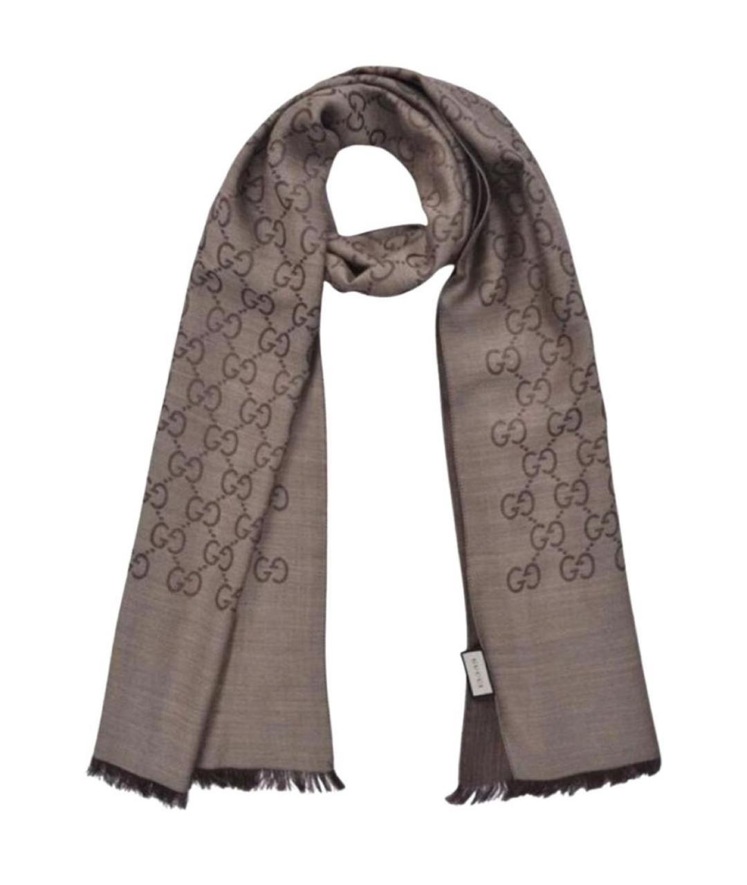 GUCCI Коричневый шелковый шарф, фото 1