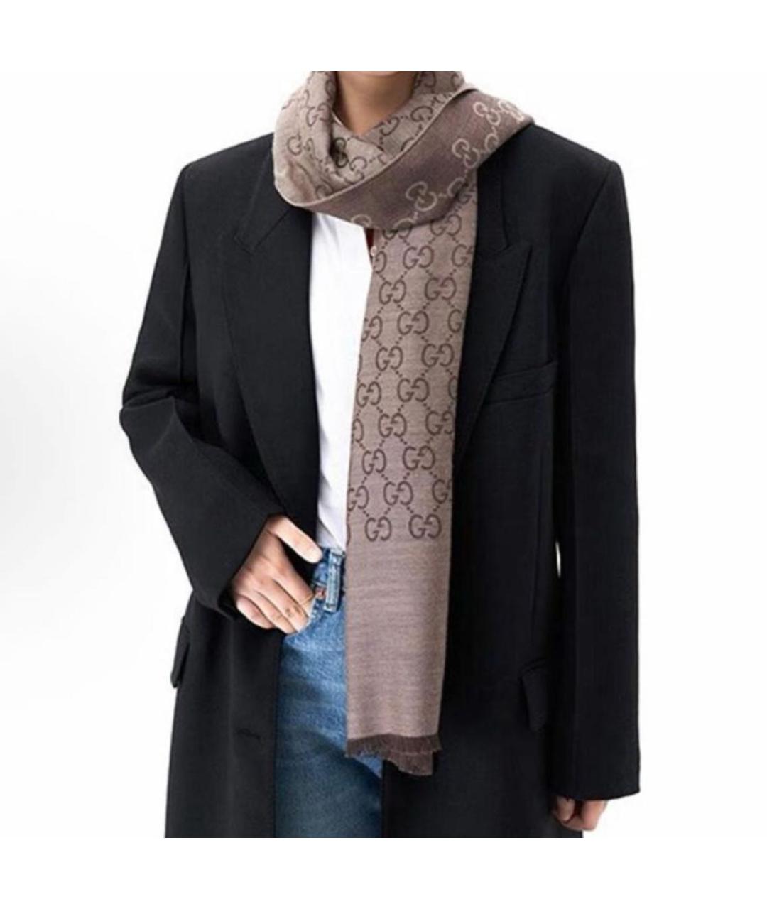 GUCCI Коричневый шелковый шарф, фото 5