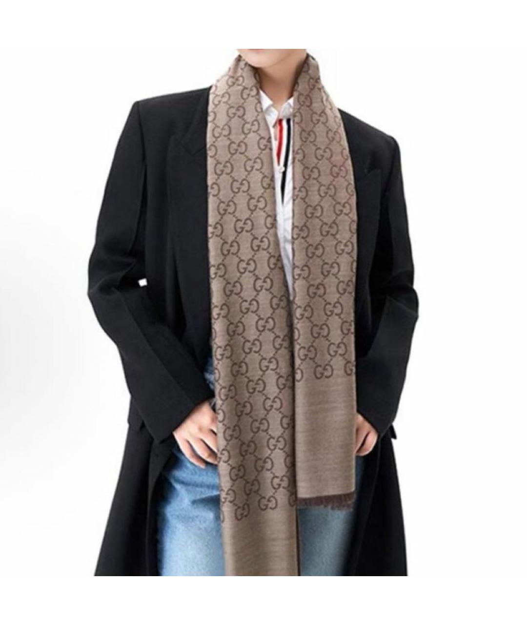 GUCCI Коричневый шелковый шарф, фото 4