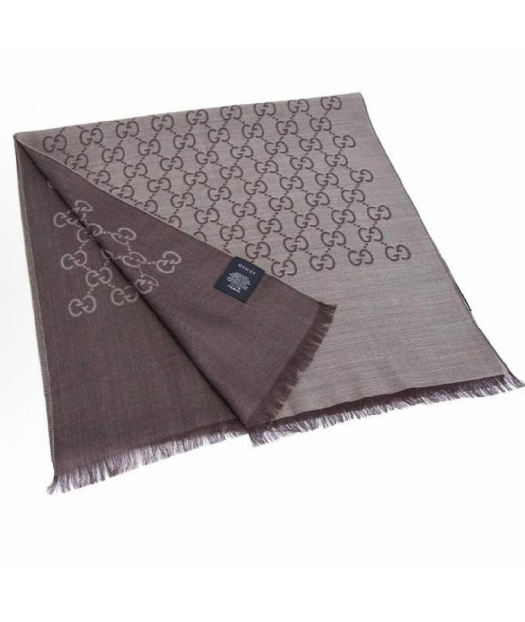 GUCCI Коричневый шелковый шарф, фото 3