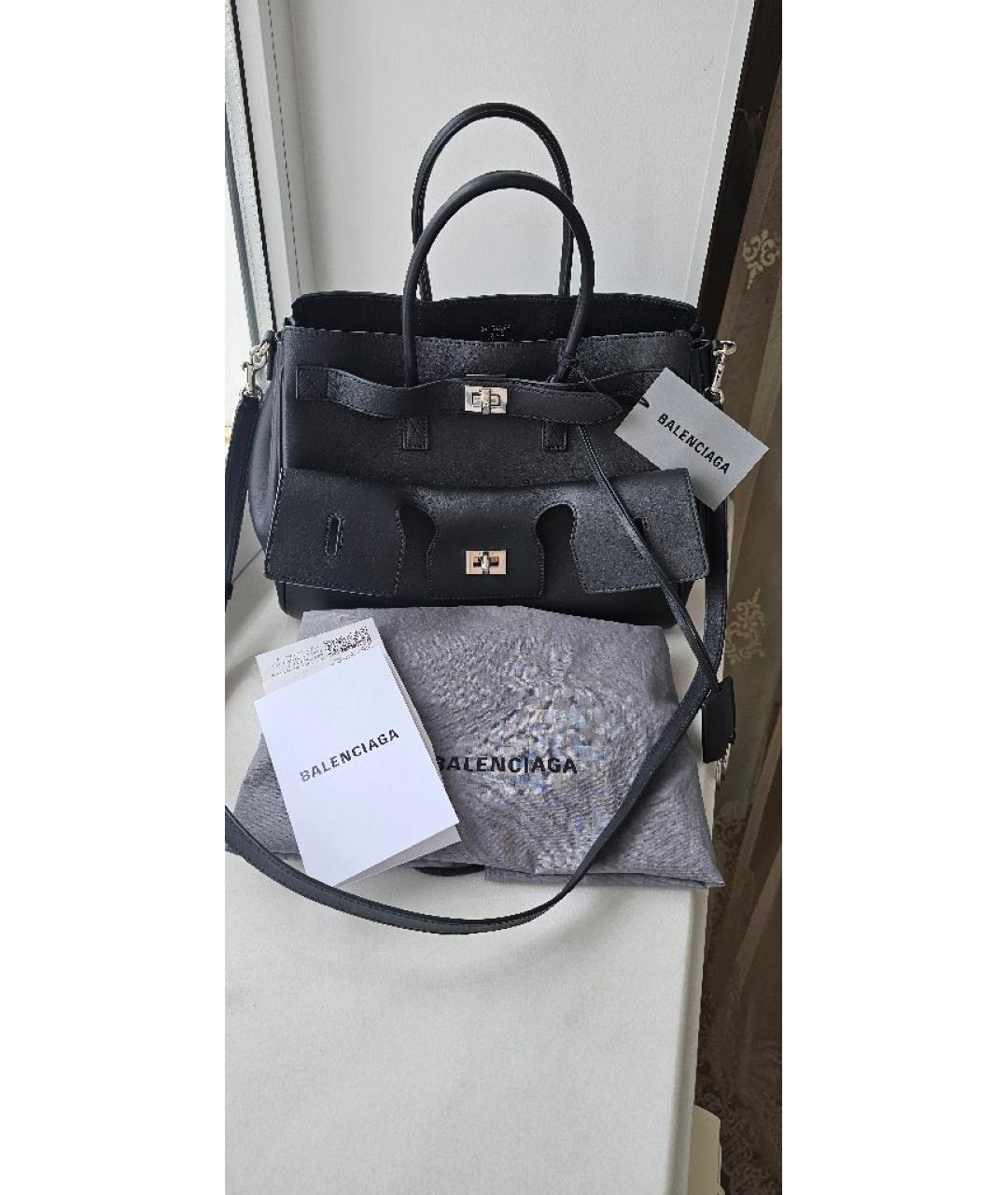 BALENCIAGA Черная кожаная сумка тоут, фото 6