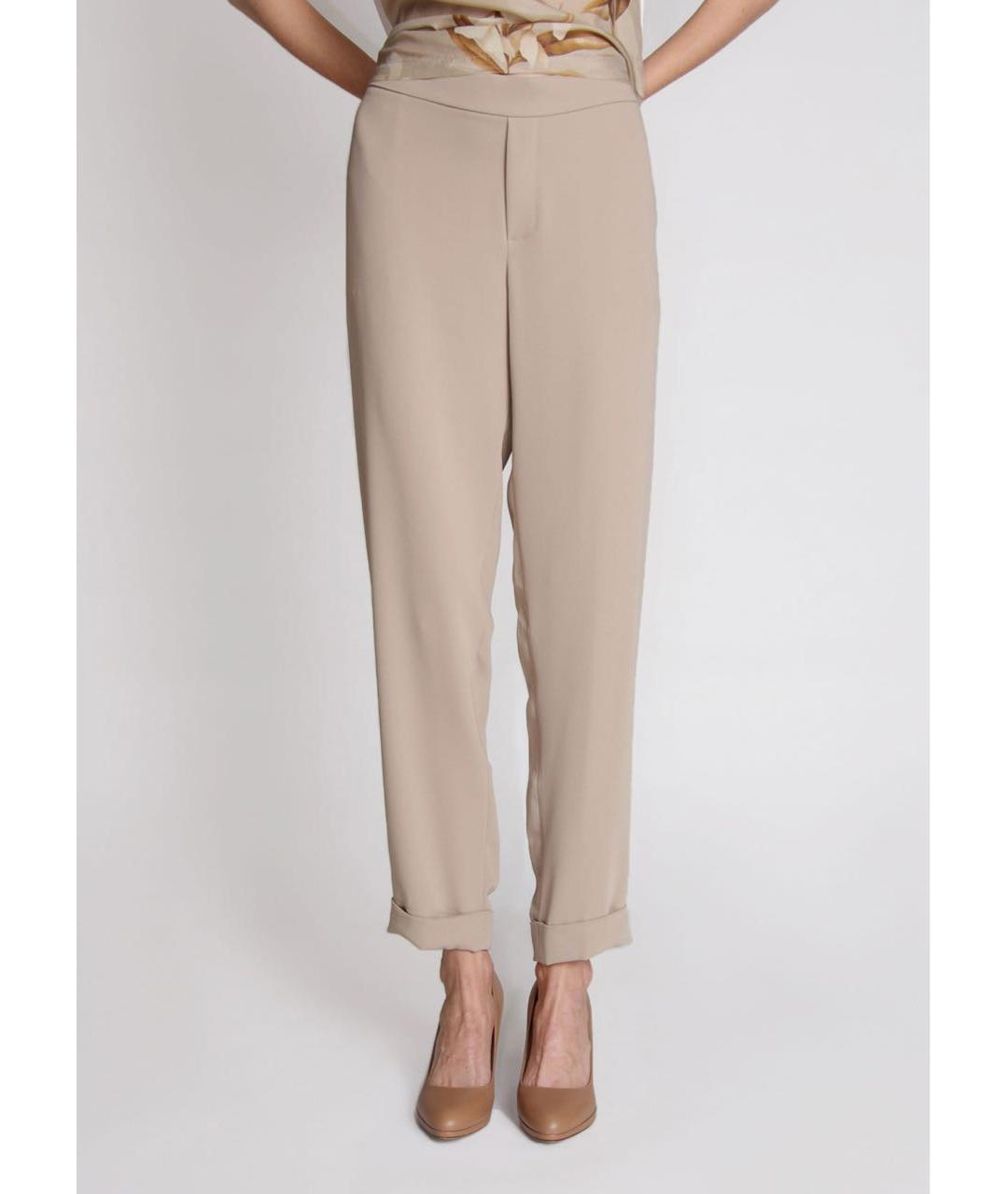 P.A.R.O.S.H. Бежевые полиэстеровые прямые брюки, фото 3