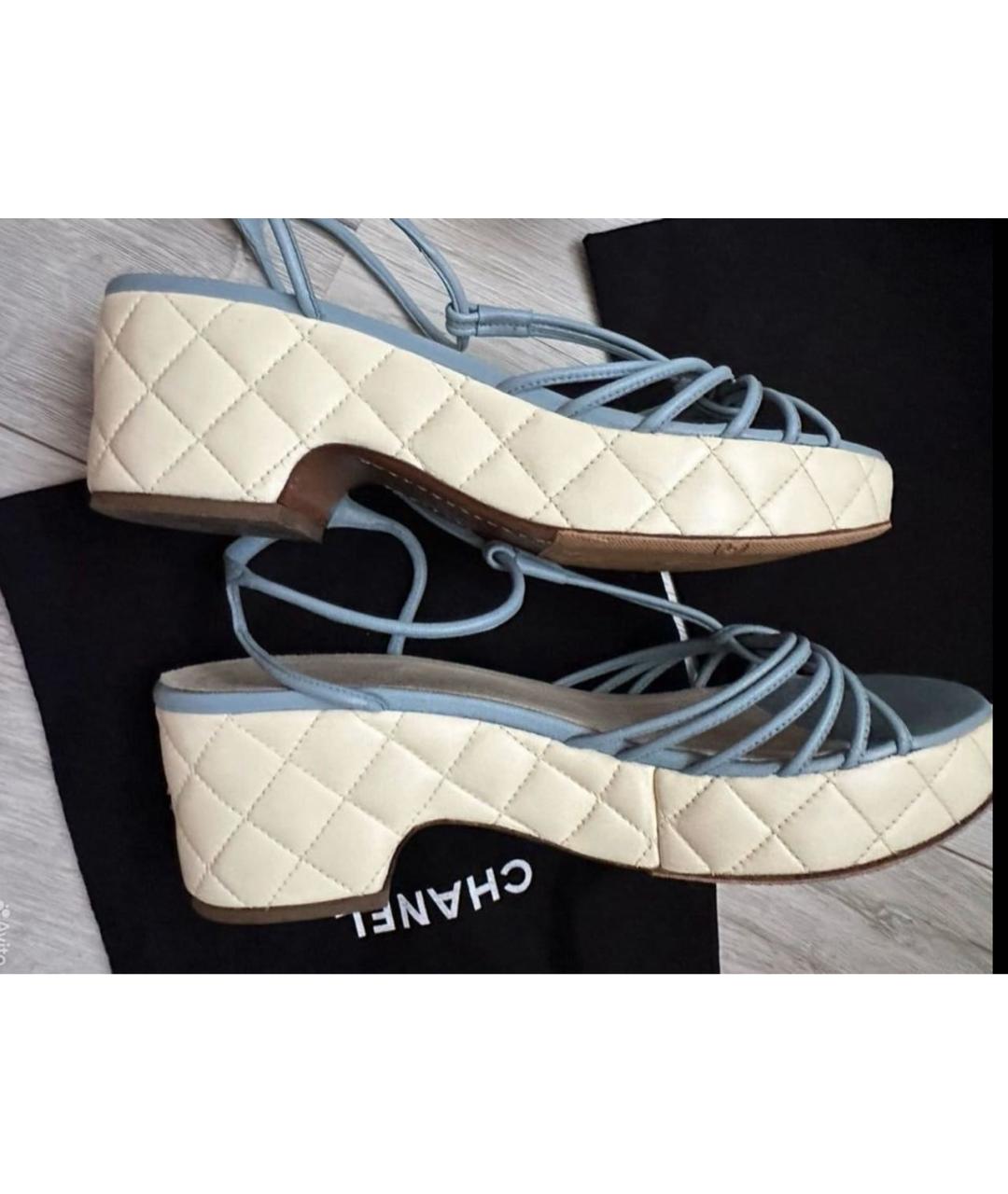 CHANEL Голубые кожаные босоножки, фото 7