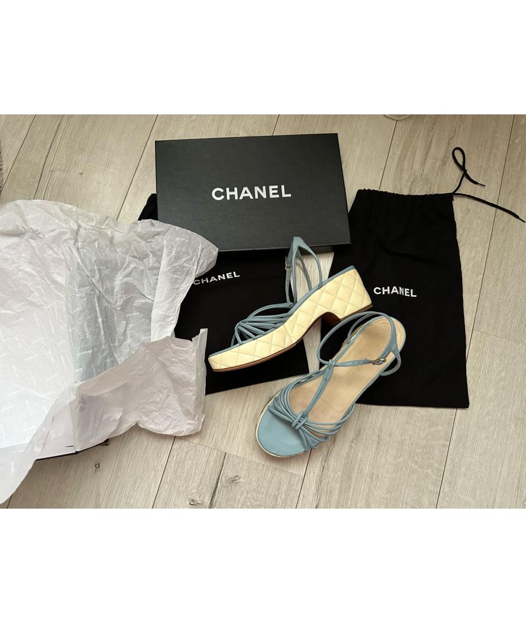 CHANEL Голубые кожаные босоножки, фото 6