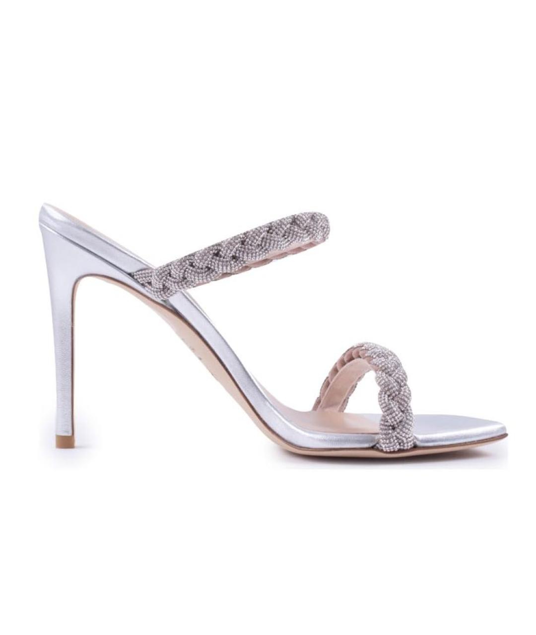 STUART WEITZMAN Серебряные кожаные мюли, фото 8