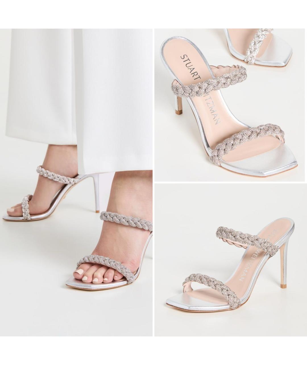 STUART WEITZMAN Серебряные кожаные мюли, фото 2