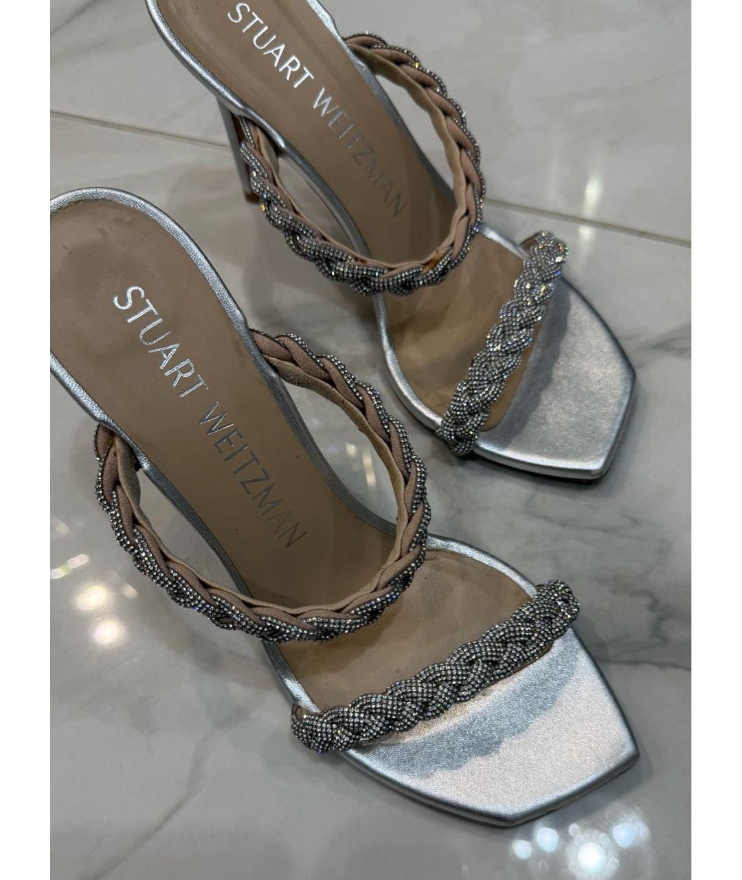 STUART WEITZMAN Серебряные кожаные мюли, фото 3