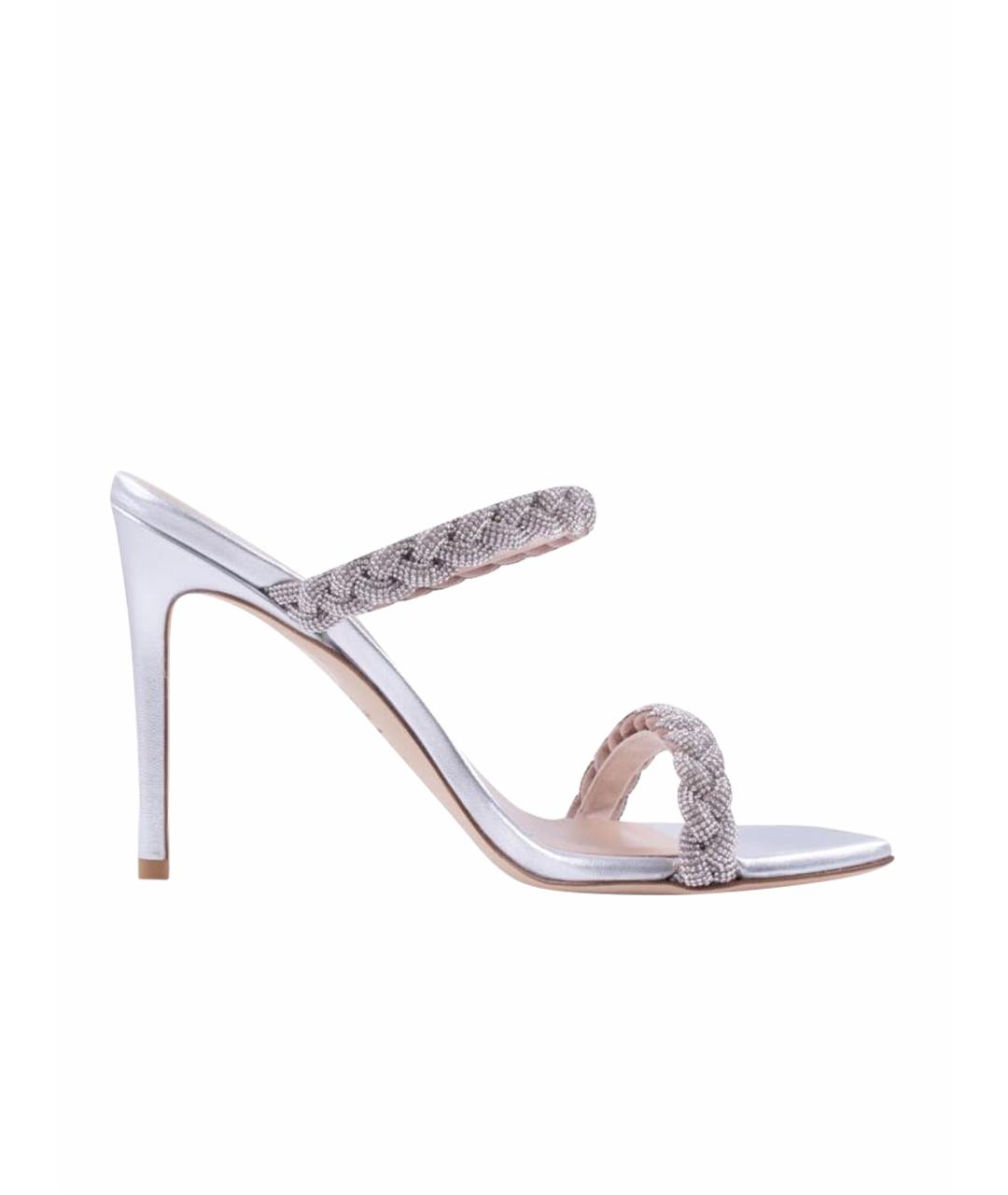 STUART WEITZMAN Серебряные кожаные мюли, фото 1