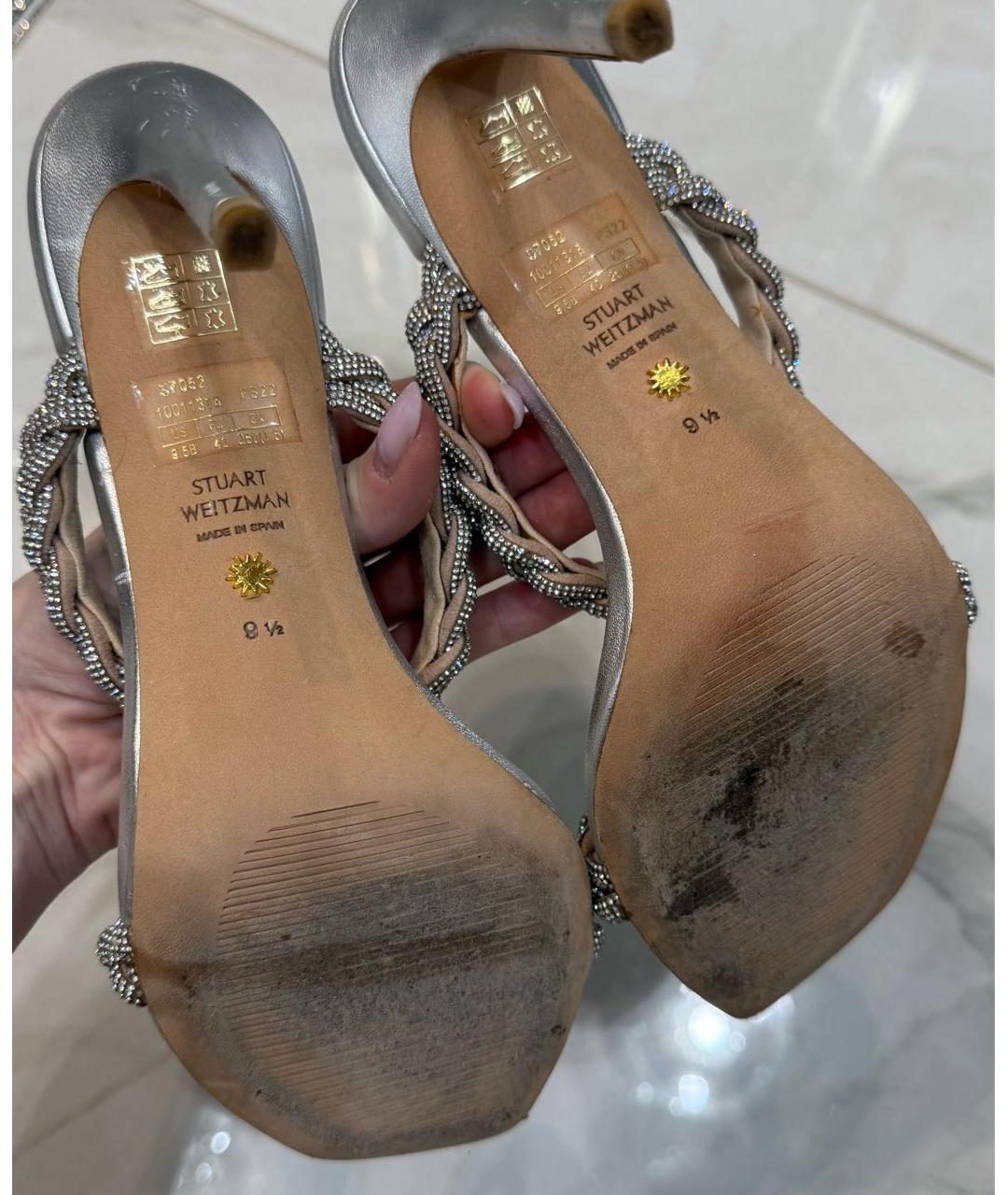 STUART WEITZMAN Серебряные кожаные мюли, фото 7