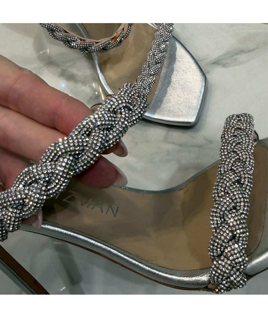 STUART WEITZMAN Серебряные кожаные мюли, фото 4