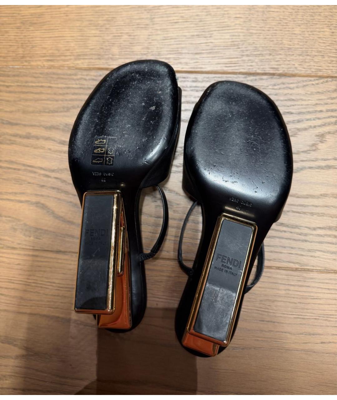 FENDI Черные кожаные босоножки, фото 4