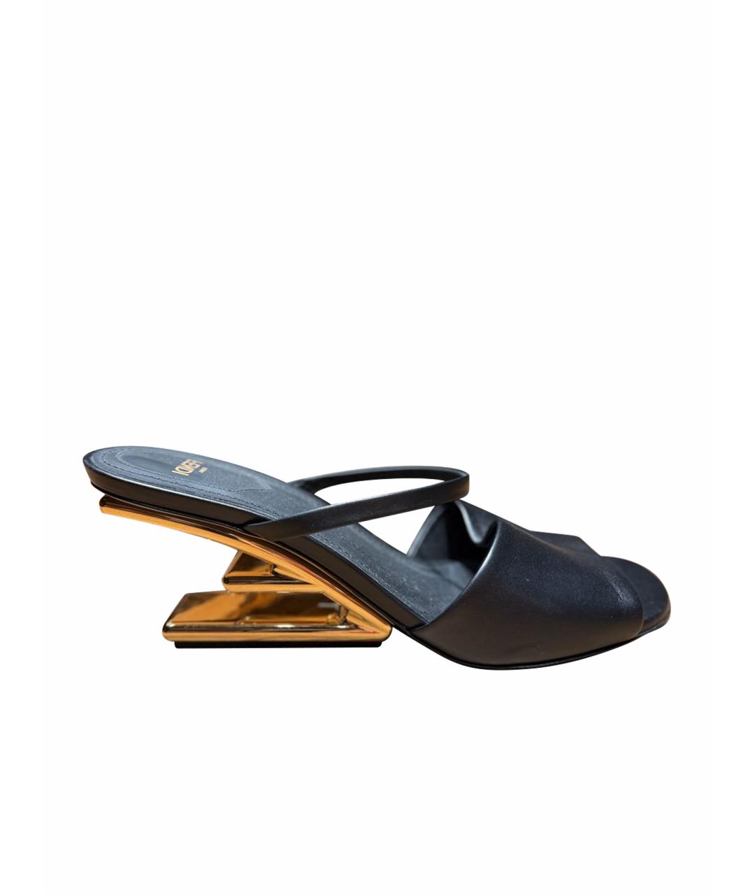 FENDI Черные кожаные босоножки, фото 1