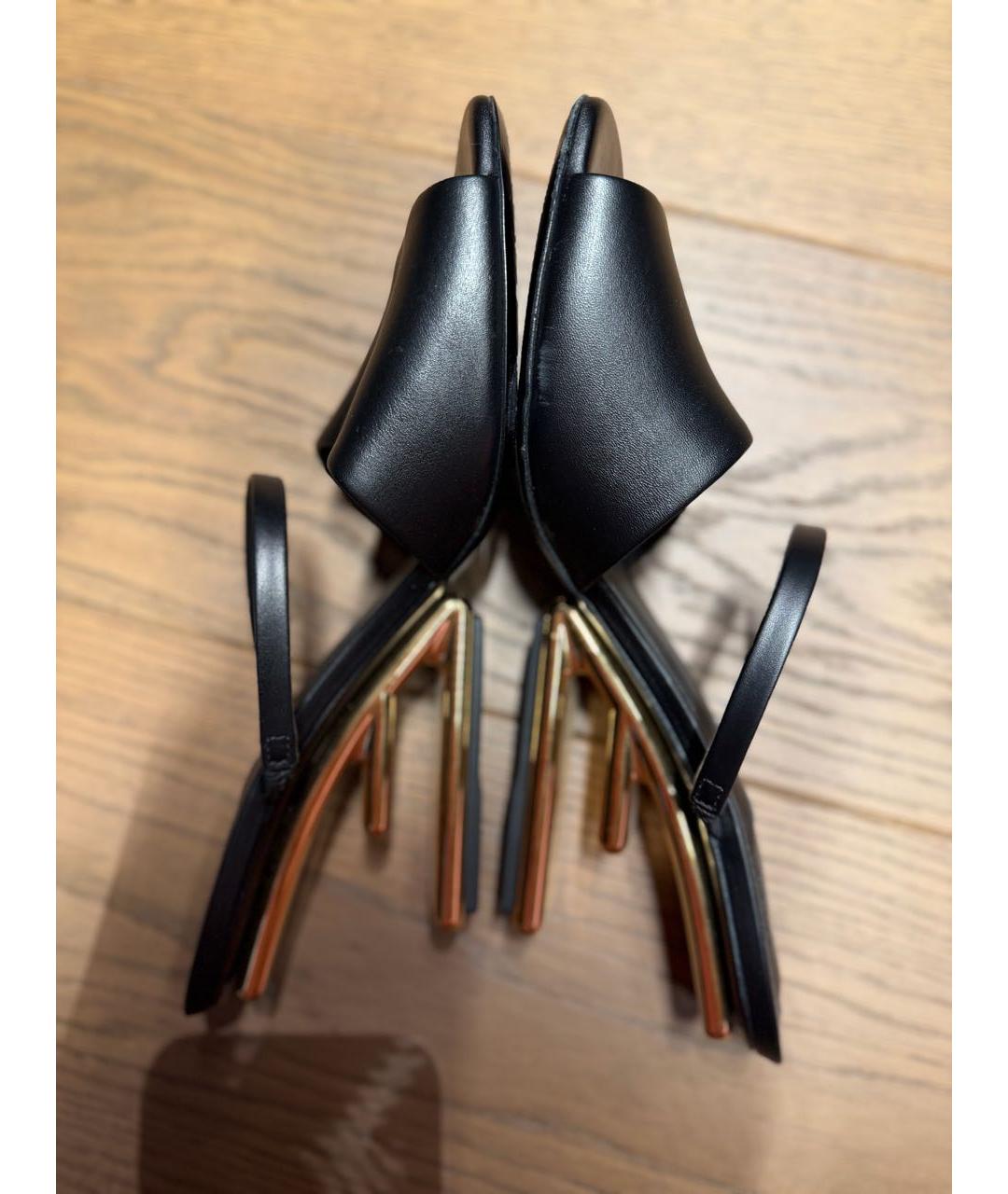 FENDI Черные кожаные босоножки, фото 5