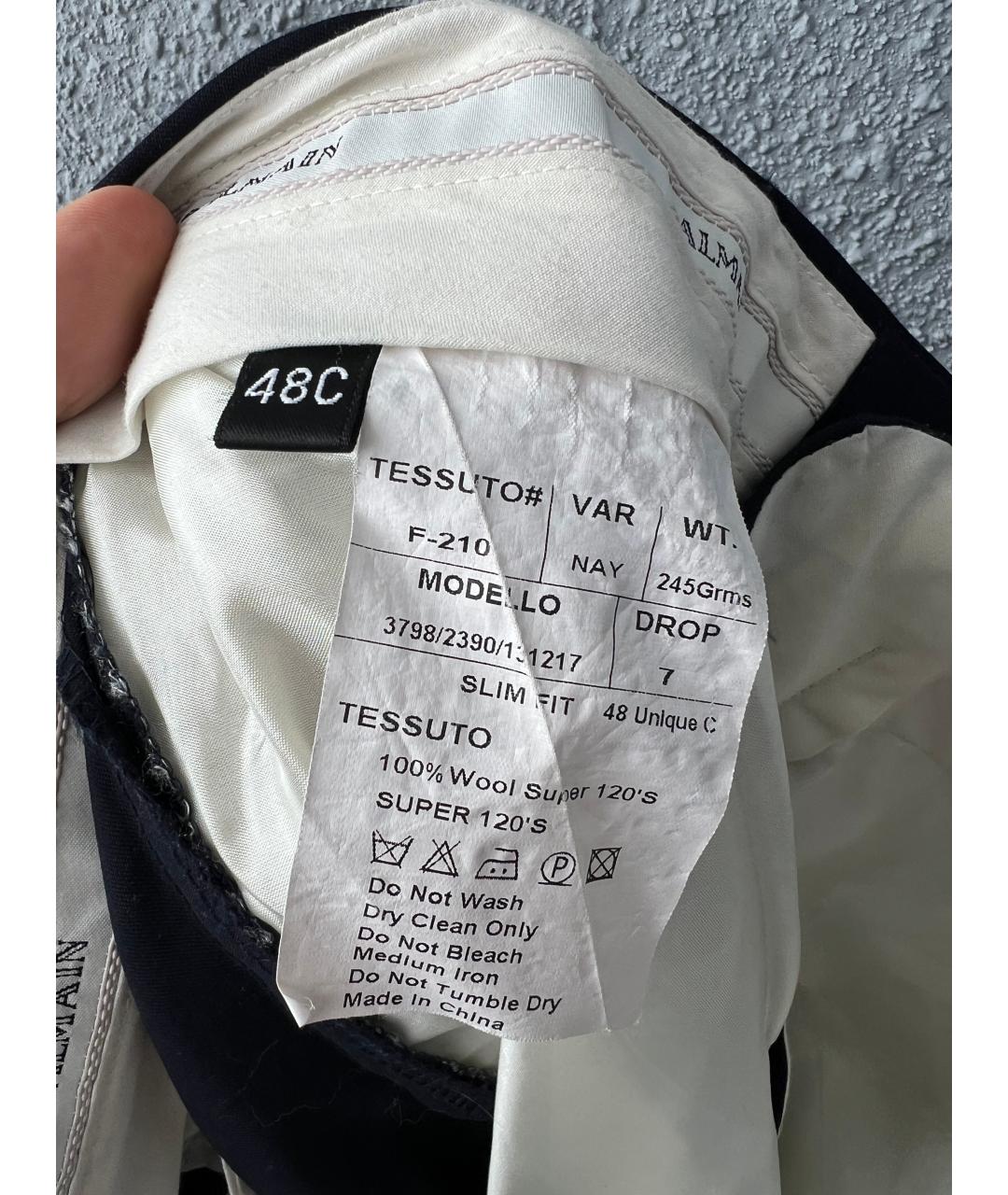 BALMAIN Темно-синие шерстяные классические брюки, фото 4