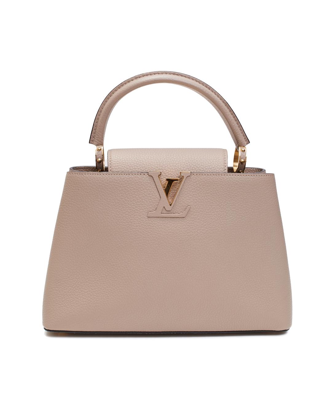 LOUIS VUITTON Бежевая кожаная сумка с короткими ручками, фото 9