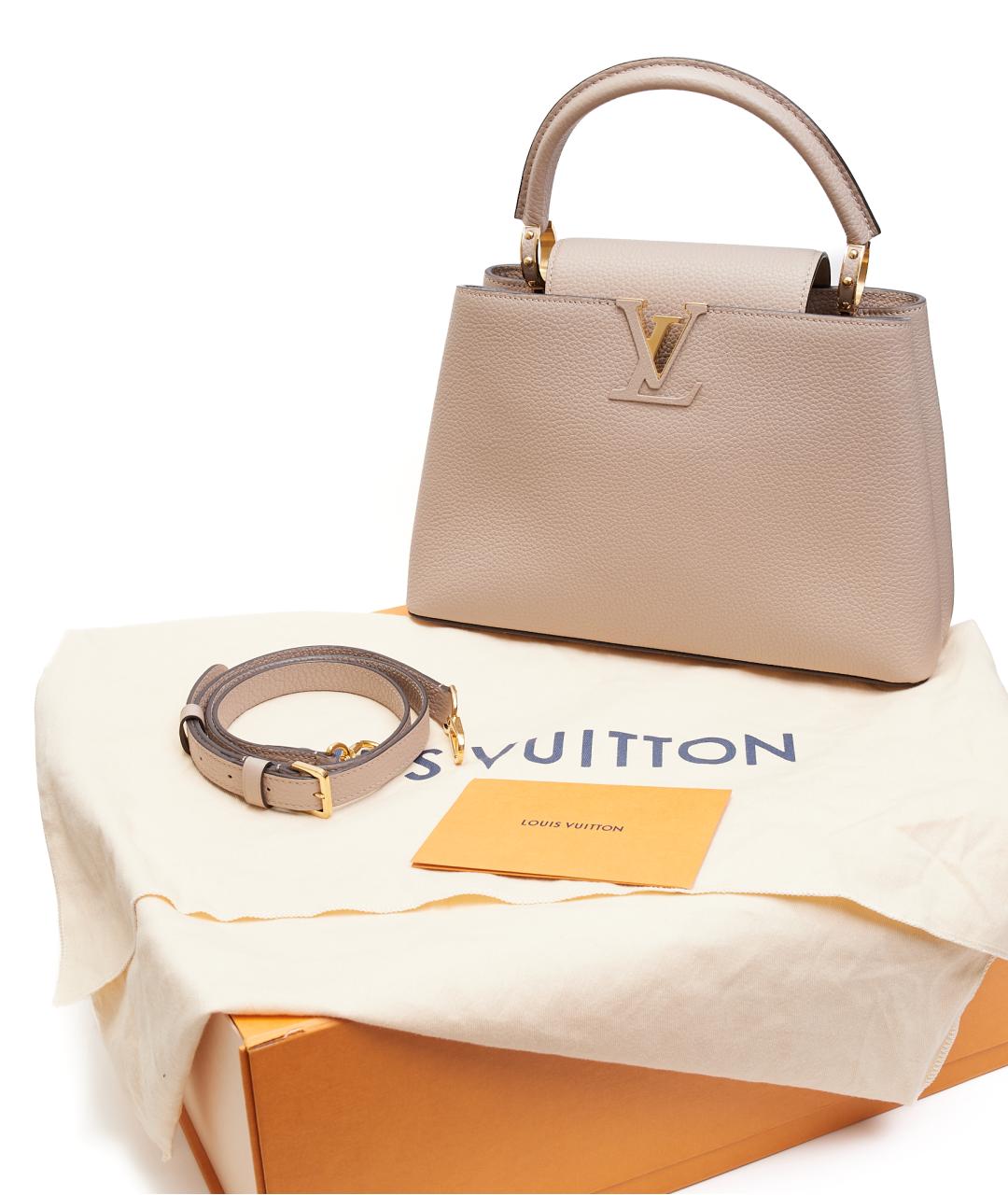 LOUIS VUITTON Бежевая кожаная сумка с короткими ручками, фото 8