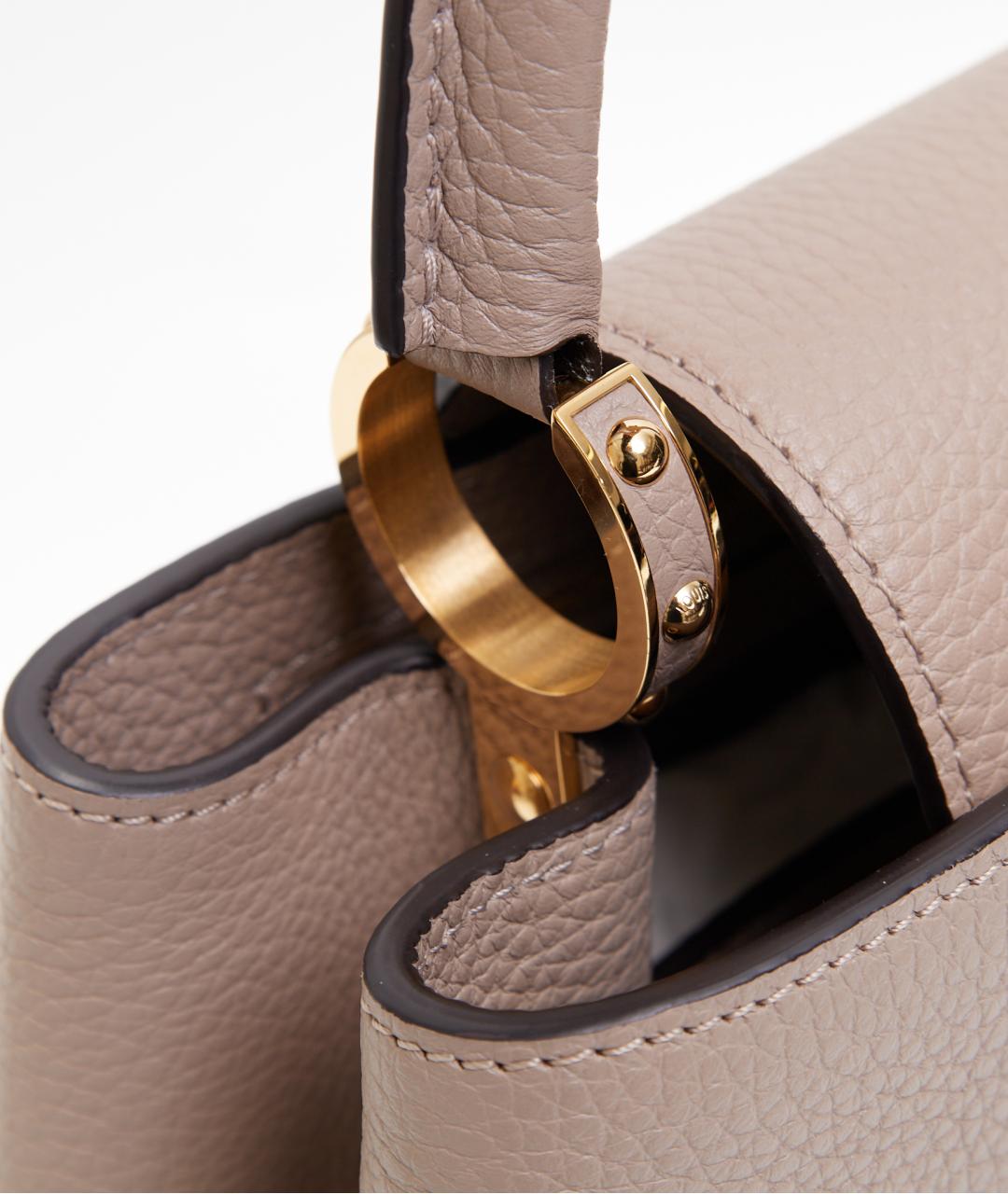 LOUIS VUITTON Бежевая кожаная сумка с короткими ручками, фото 6