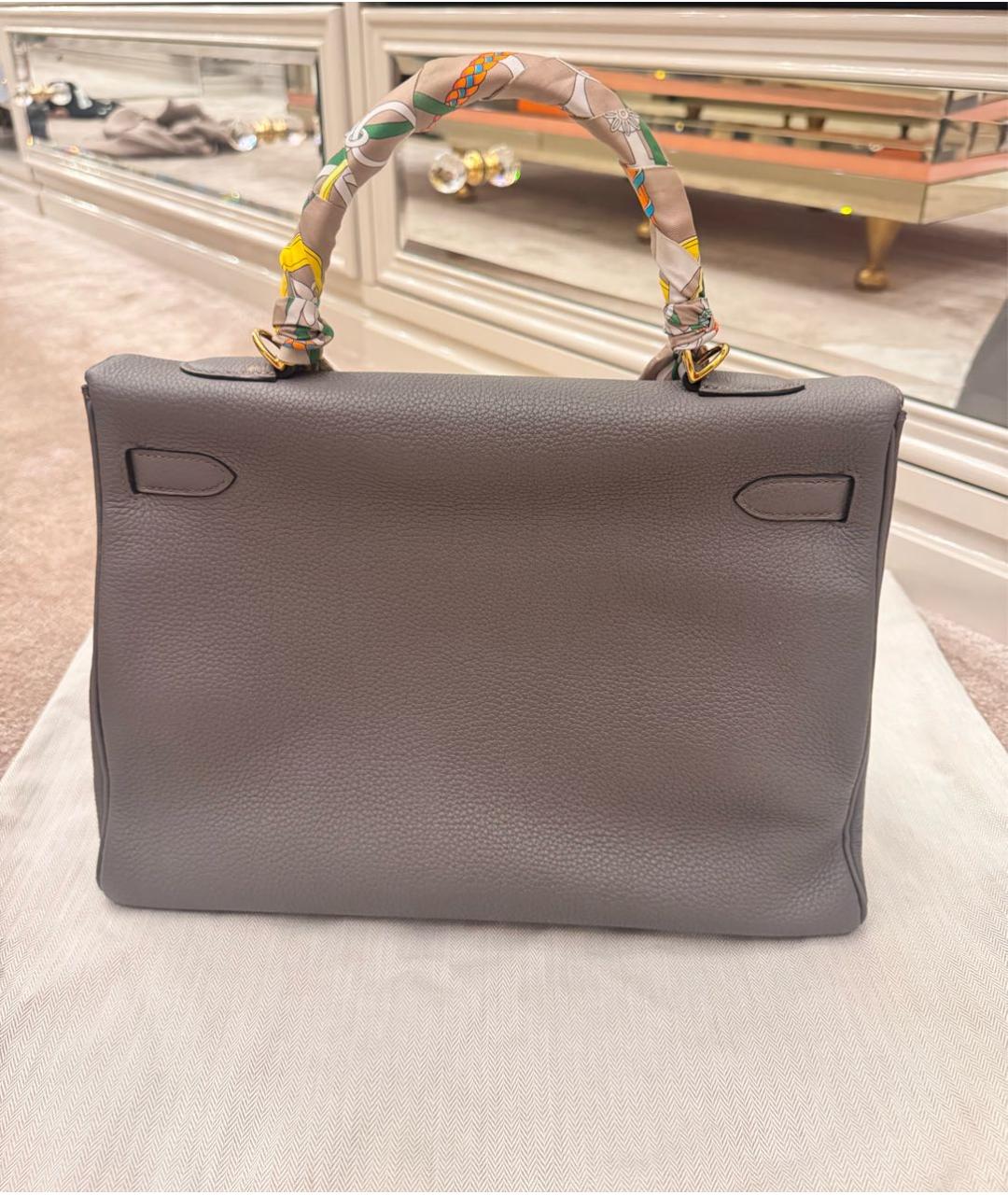 HERMES Антрацитовая кожаная сумка с короткими ручками, фото 3