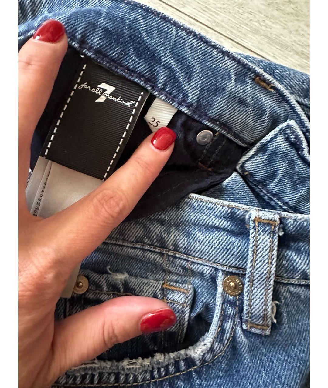 7 FOR ALL MANKIND Голубые хлопко-эластановые джинсы клеш, фото 4