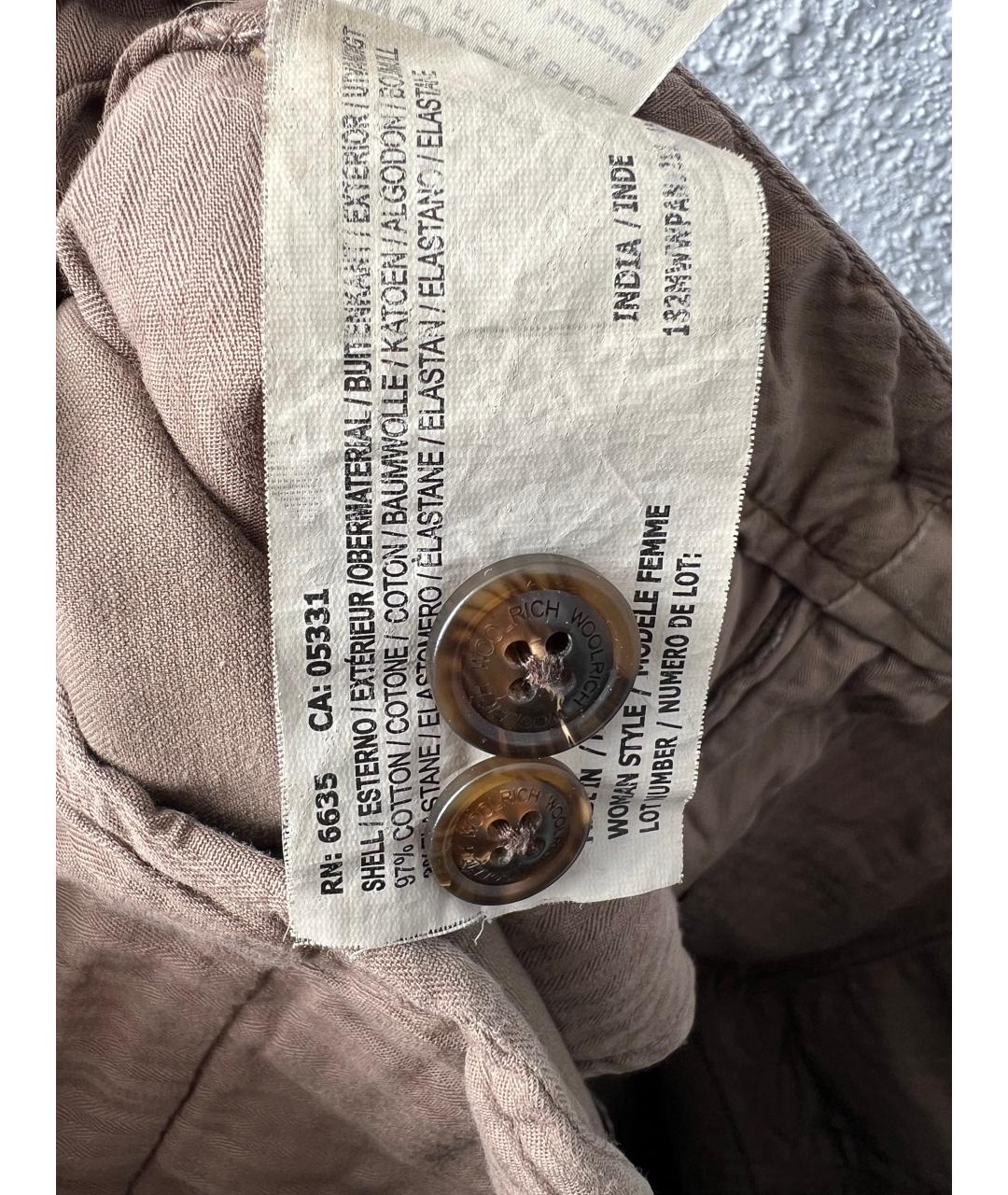 WOOLRICH Коричневые хлопковые прямые брюки, фото 4