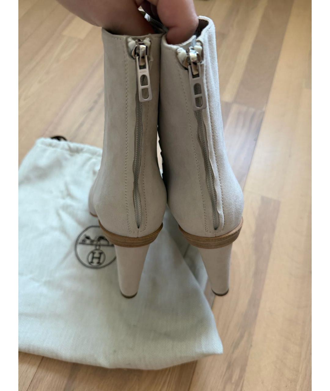 HERMES Бежевые замшевые ботильоны, фото 4