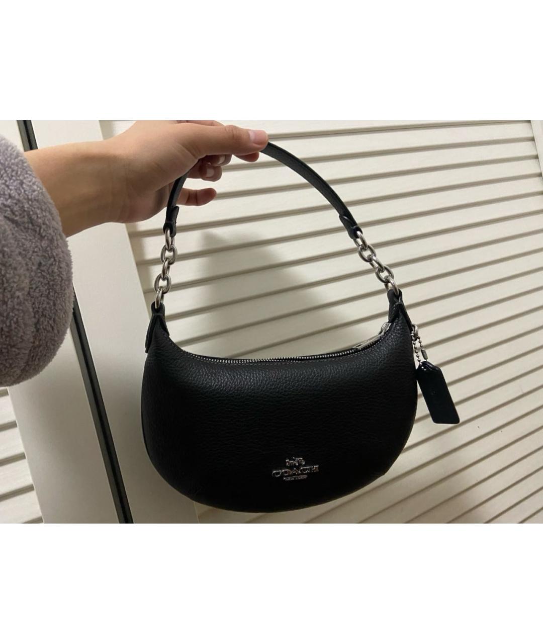 COACH Черная кожаная сумка с короткими ручками, фото 2