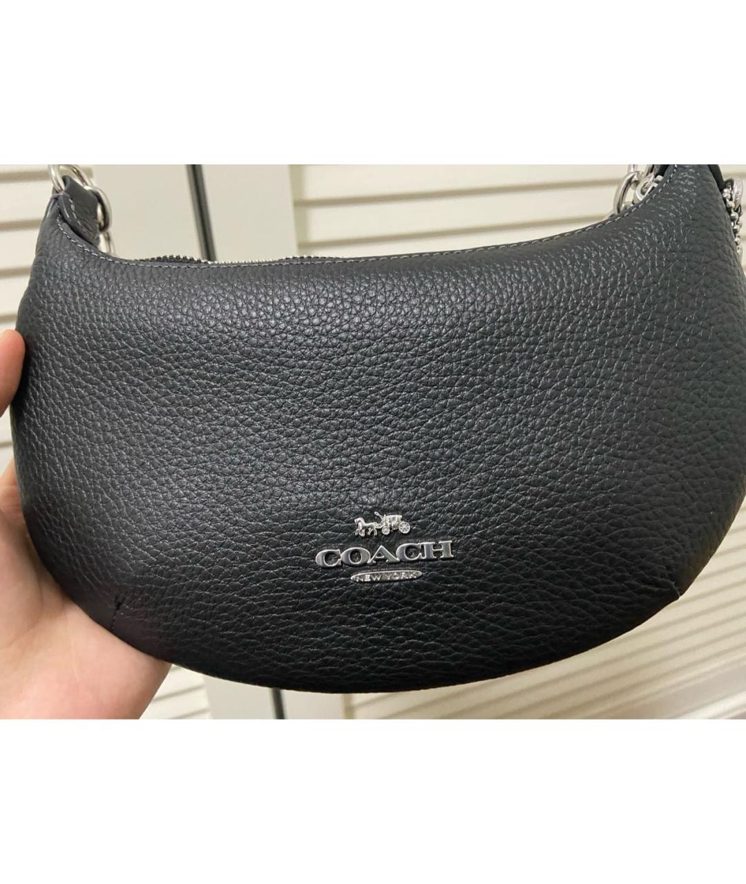 COACH Черная кожаная сумка с короткими ручками, фото 5