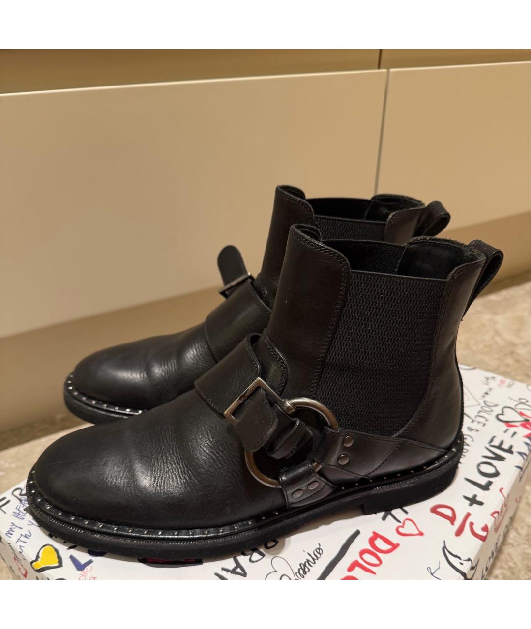 DOLCE&GABBANA Черные кожаные высокие ботинки, фото 2