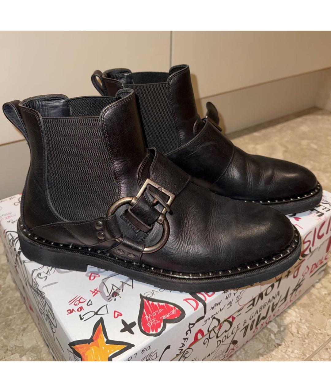 DOLCE&GABBANA Черные кожаные высокие ботинки, фото 5