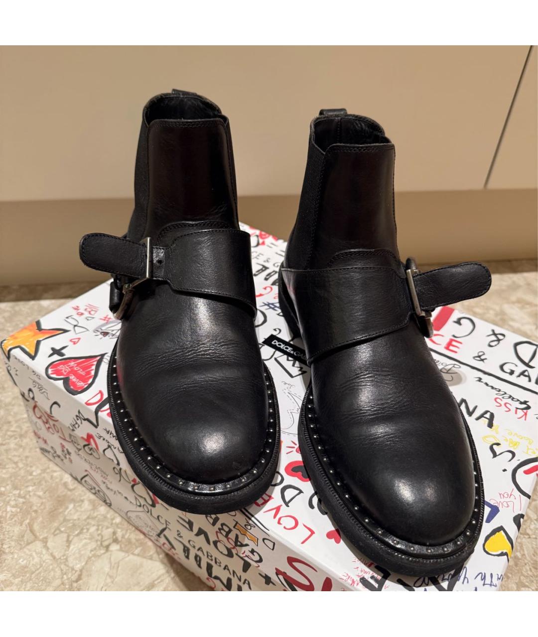 DOLCE&GABBANA Черные кожаные высокие ботинки, фото 3