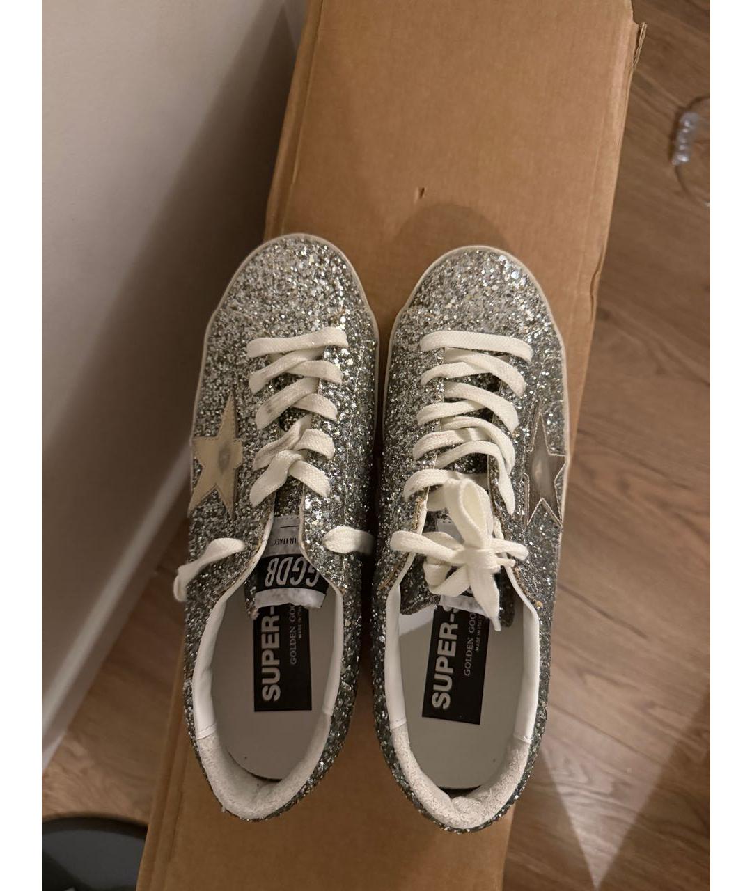 GOLDEN GOOSE DELUXE BRAND Серебряные кожаные кроссовки, фото 2