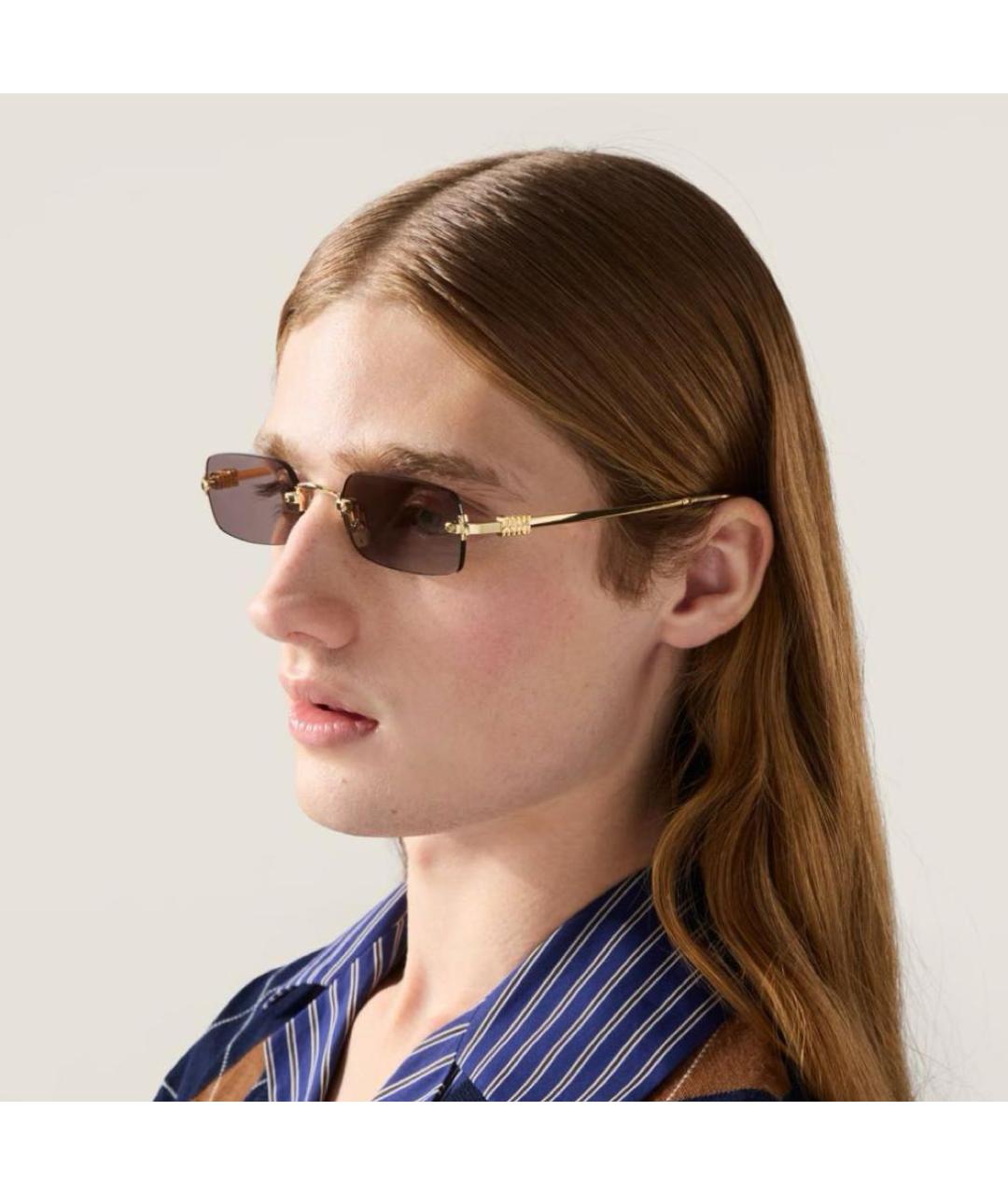 MIU MIU Бежевые металлические солнцезащитные очки, фото 3