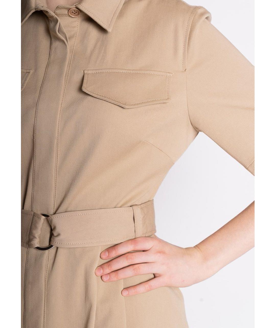 P.A.R.O.S.H. Бежевое хлопко-эластановое повседневное платье, фото 4