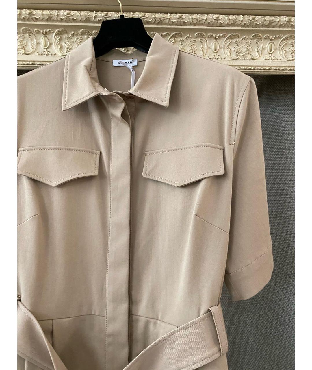 P.A.R.O.S.H. Бежевое хлопко-эластановое повседневное платье, фото 8