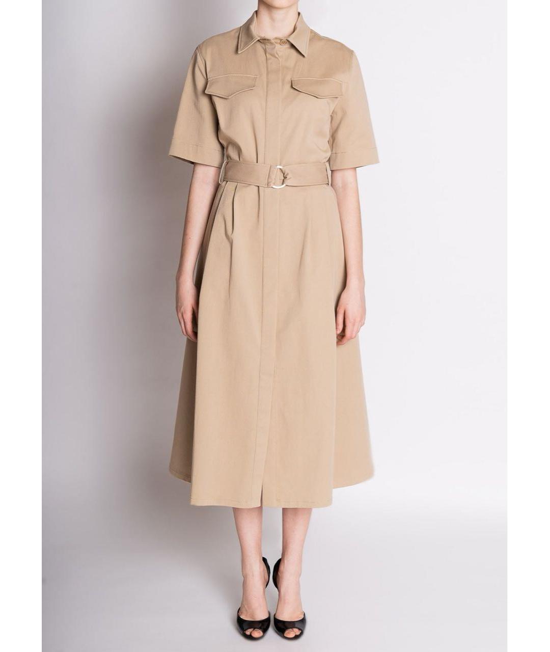 P.A.R.O.S.H. Бежевое хлопко-эластановое повседневное платье, фото 2