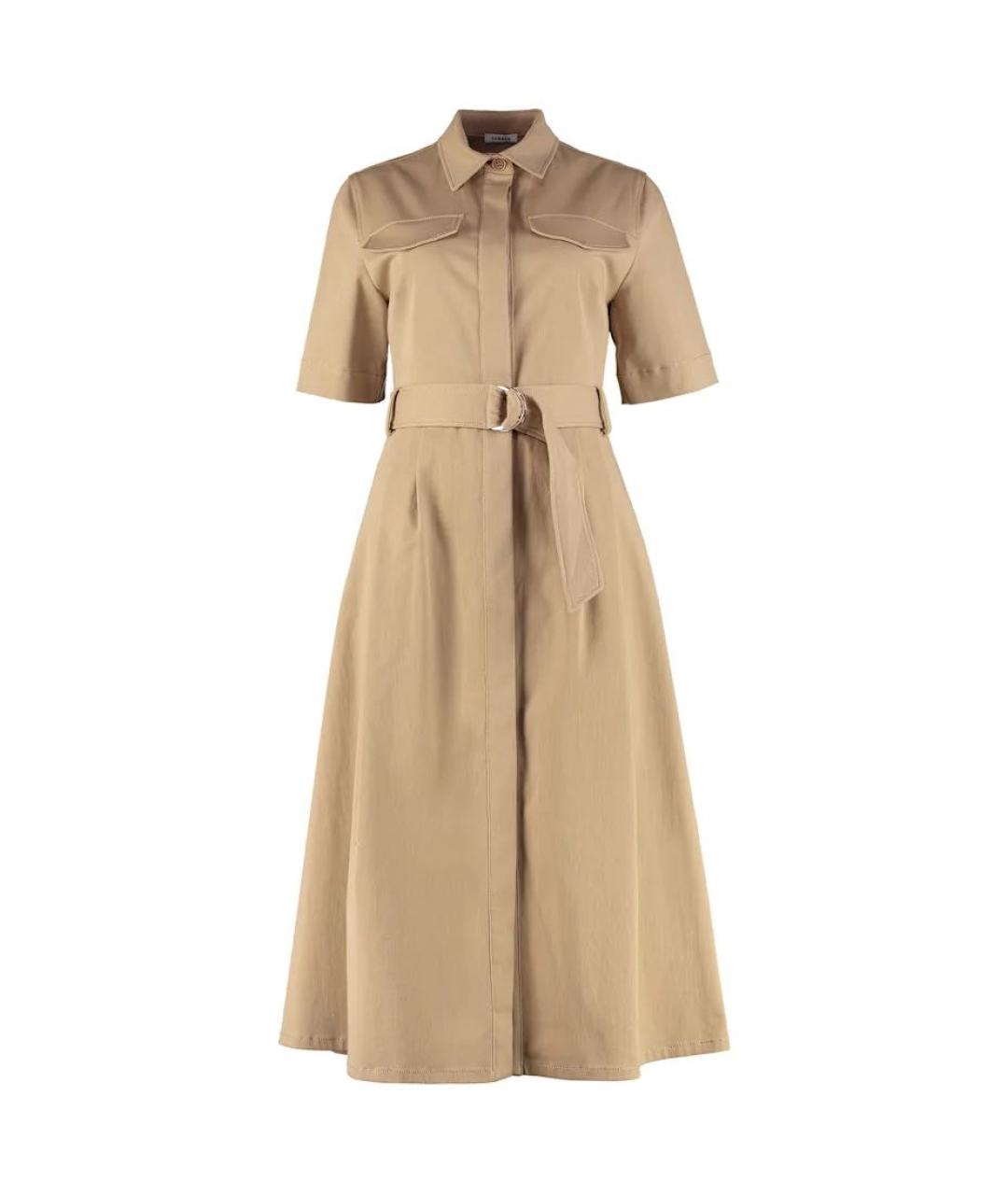 P.A.R.O.S.H. Бежевое хлопко-эластановое повседневное платье, фото 9