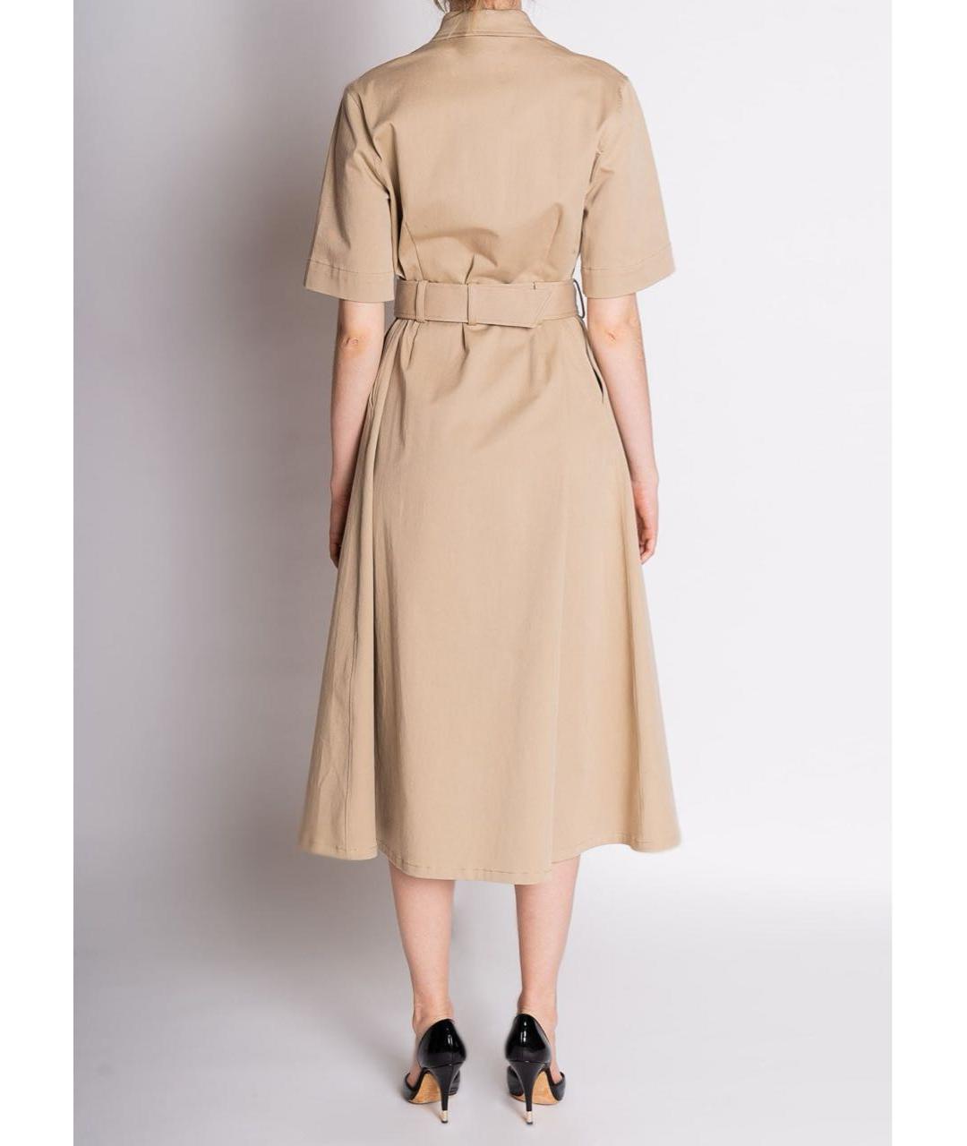 P.A.R.O.S.H. Бежевое хлопко-эластановое повседневное платье, фото 3