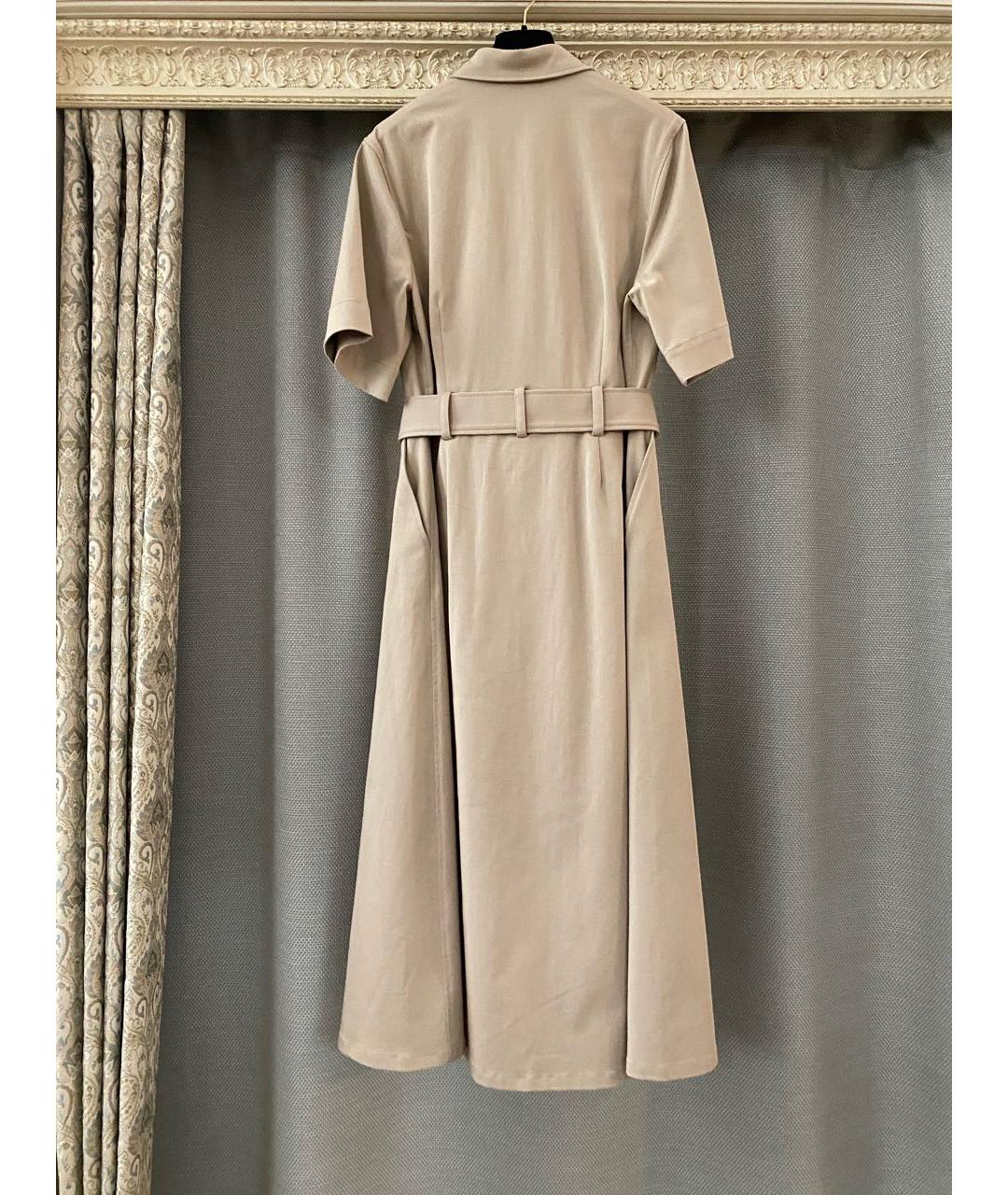 P.A.R.O.S.H. Бежевое хлопко-эластановое повседневное платье, фото 7