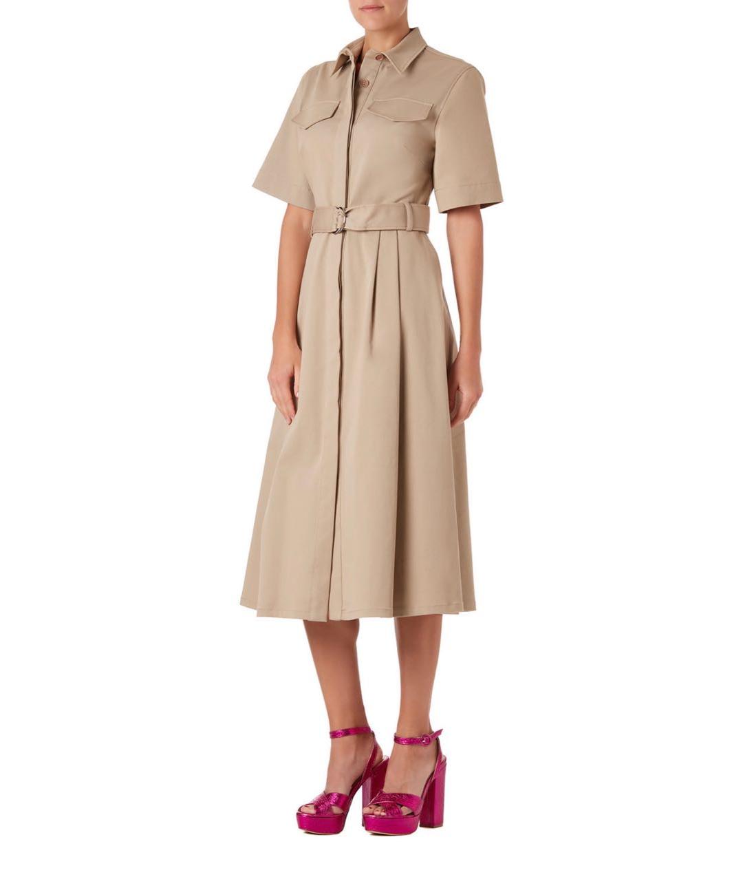 P.A.R.O.S.H. Бежевое хлопко-эластановое повседневное платье, фото 5